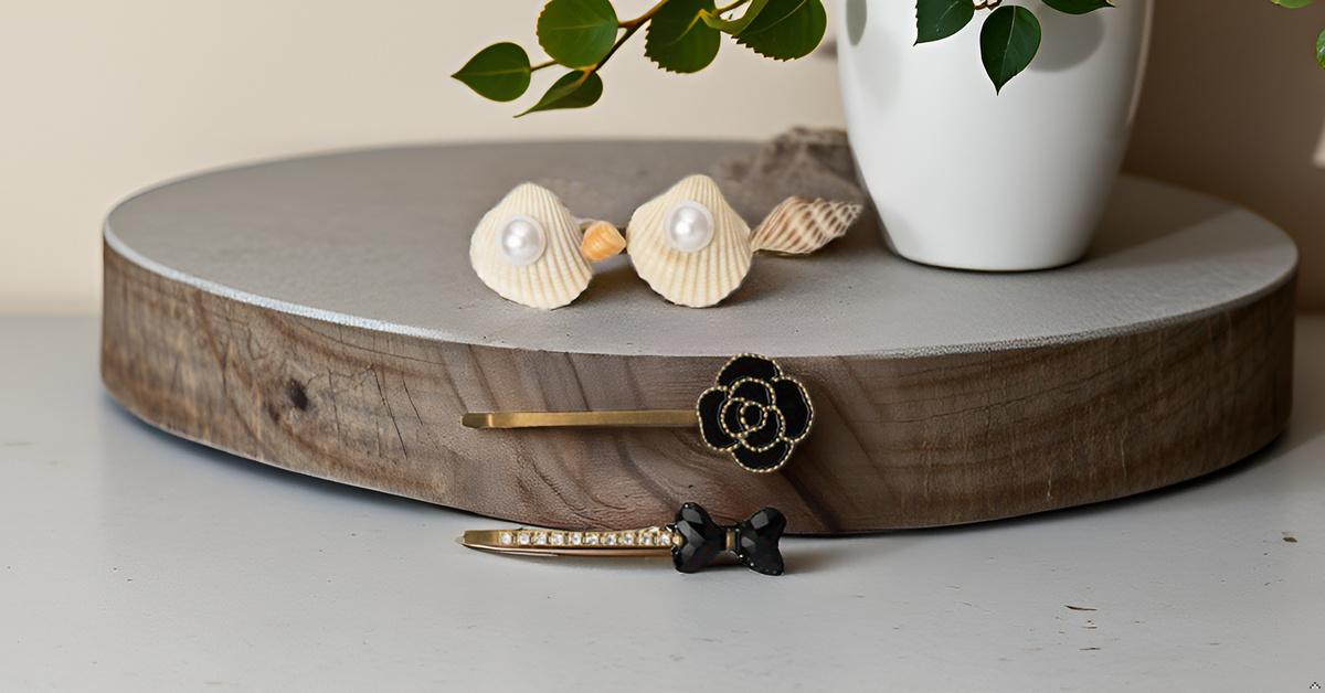 Pack of 3 Shell, Pearl & Crystal Embellished Hair Premium Designer Hair Clips for Women & Girls