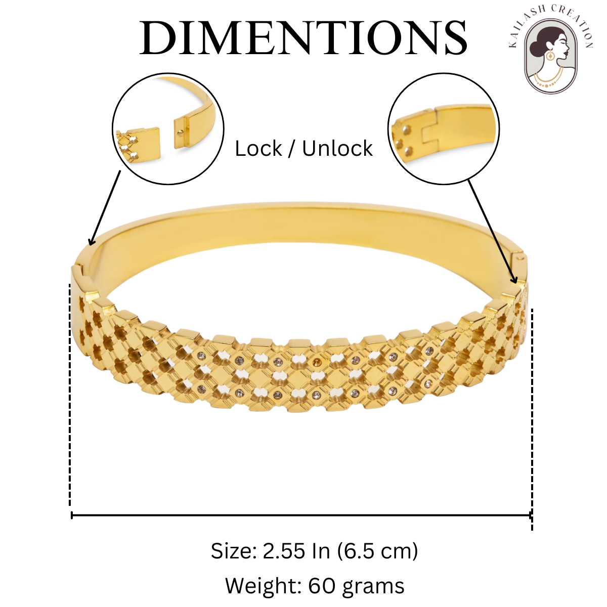 Elegant HexaMesh Gold Tone Bangle Bracelet for Women