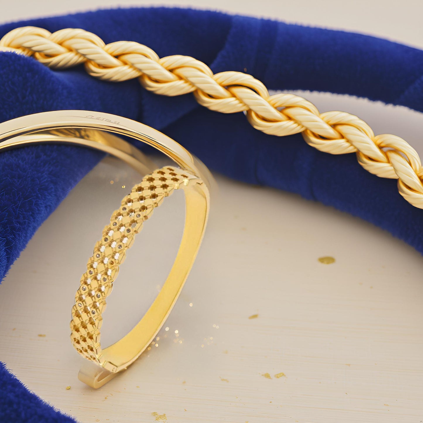 Elegant HexaMesh Gold Tone Bangle Bracelet for Women