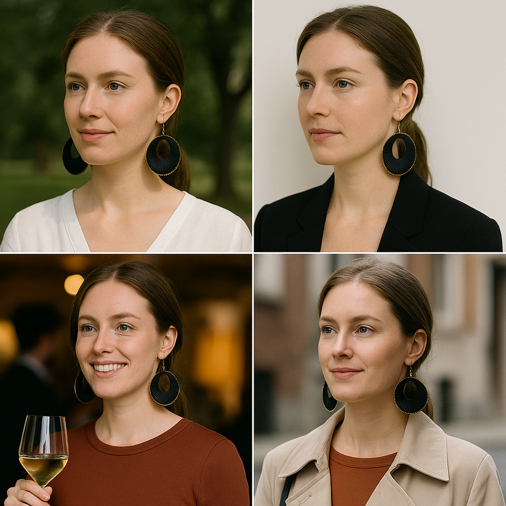 Black Circular Woven Statement Earrings for Girls & Women