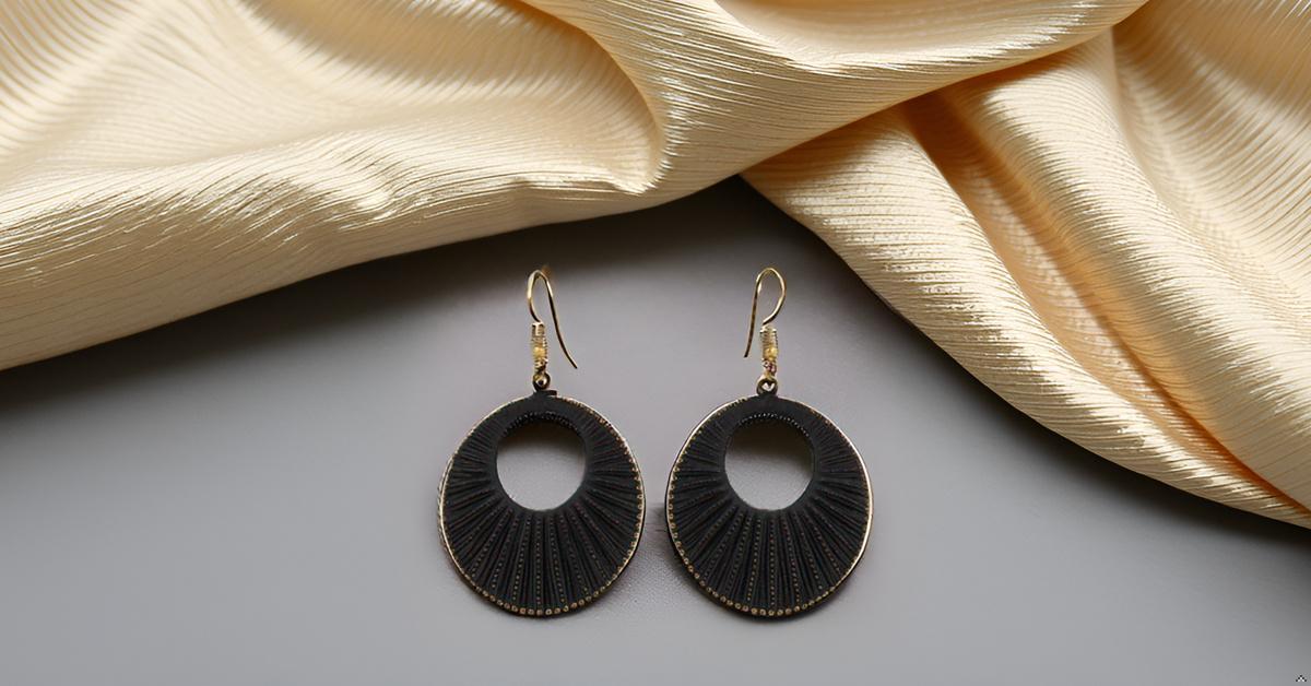 Black Circular Woven Statement Earrings for Girls & Women