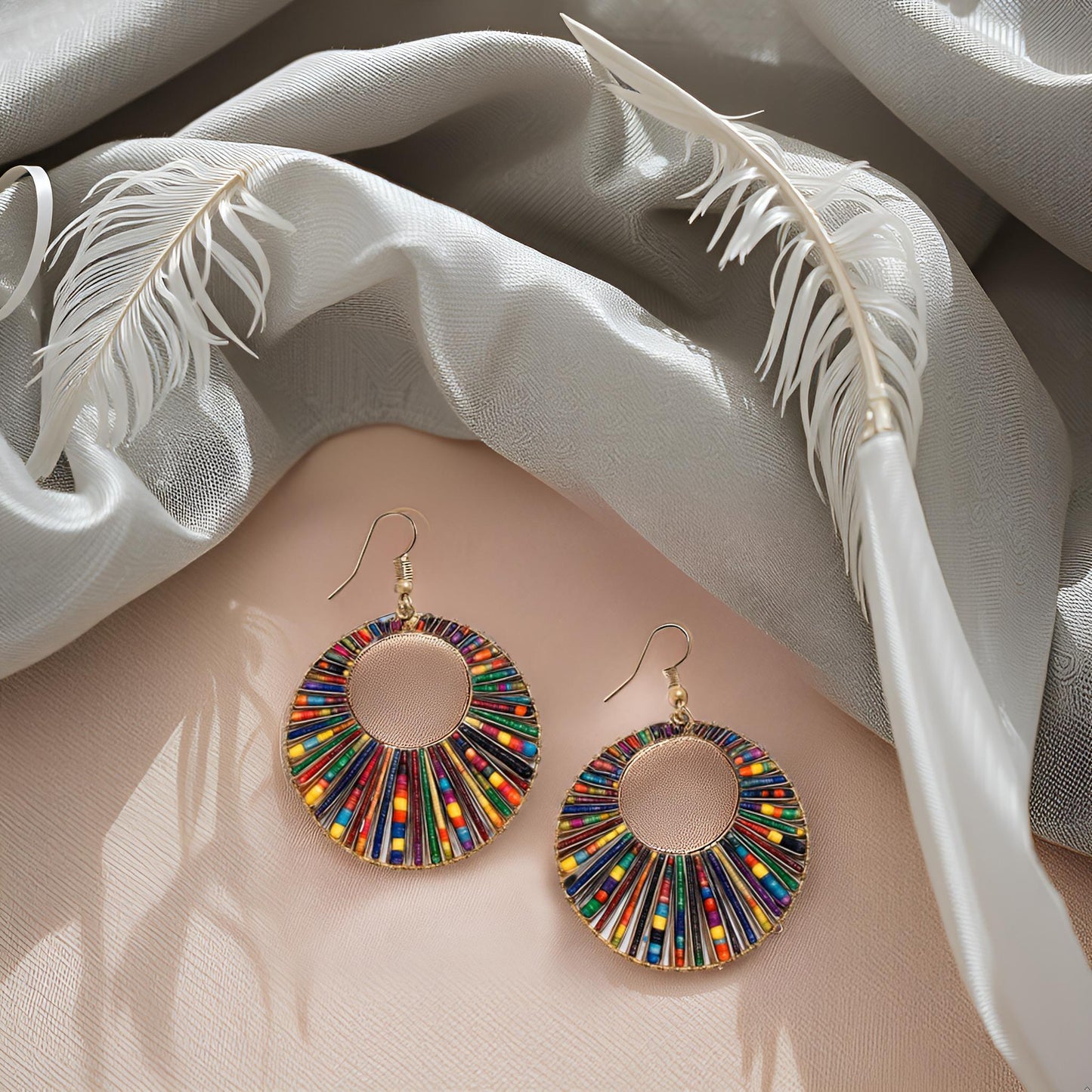 Multicolor Circular Woven Boho Hoop Earrings for Girls & Women