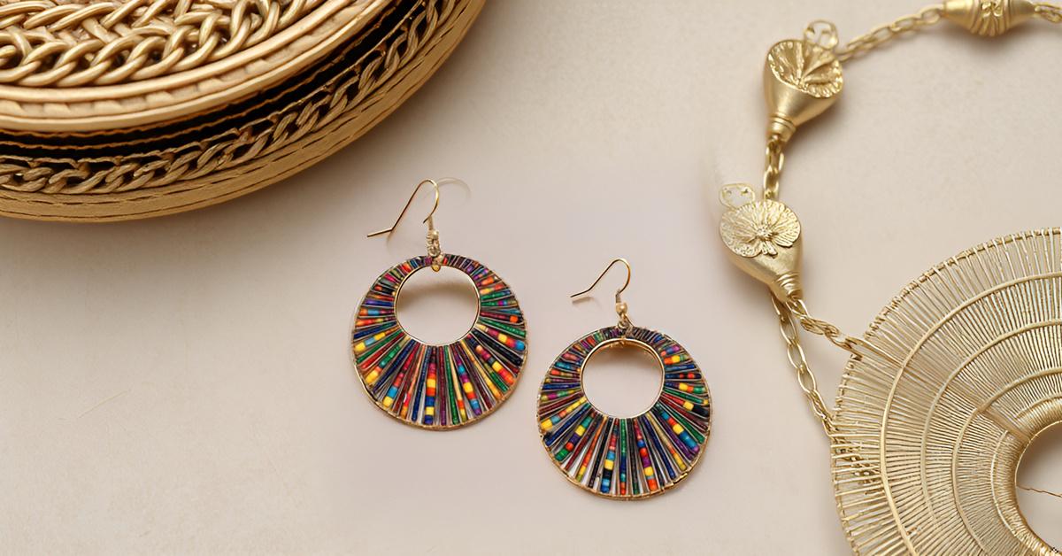 Multicolor Circular Woven Boho Hoop Earrings for Girls & Women