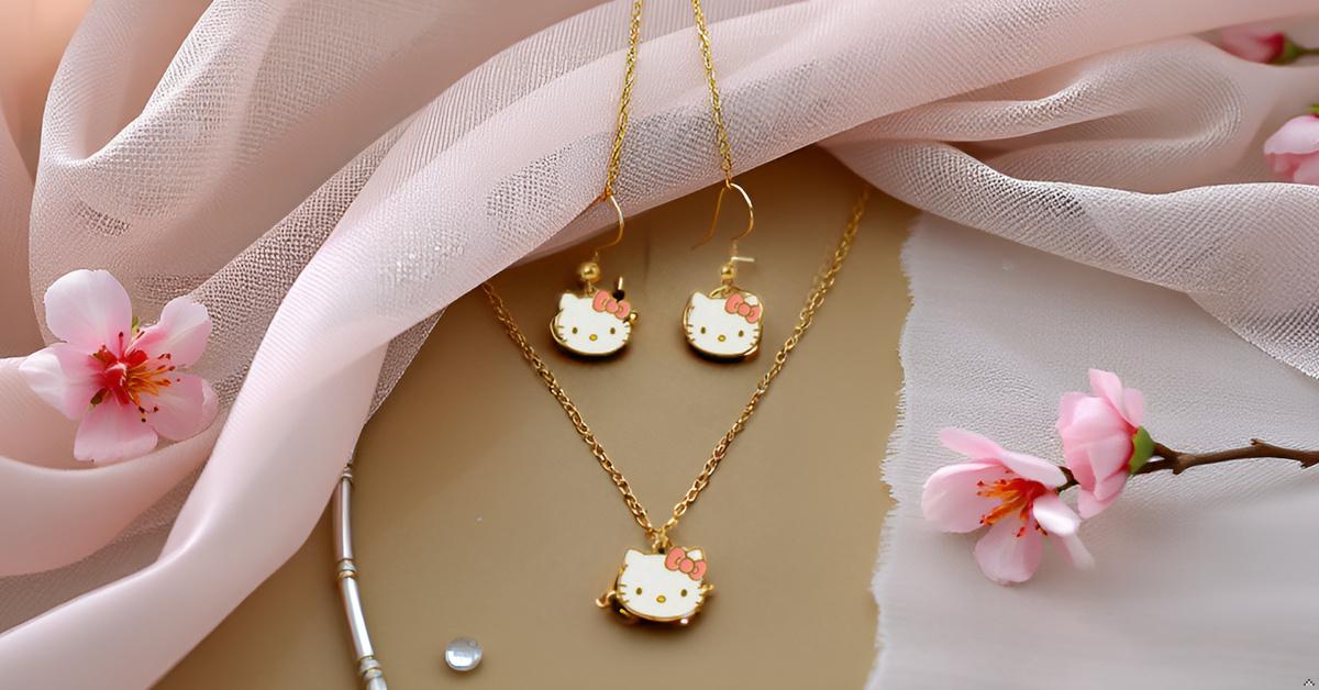 Adorable Cat Face Pendant Necklace & Earrings Set for Girls