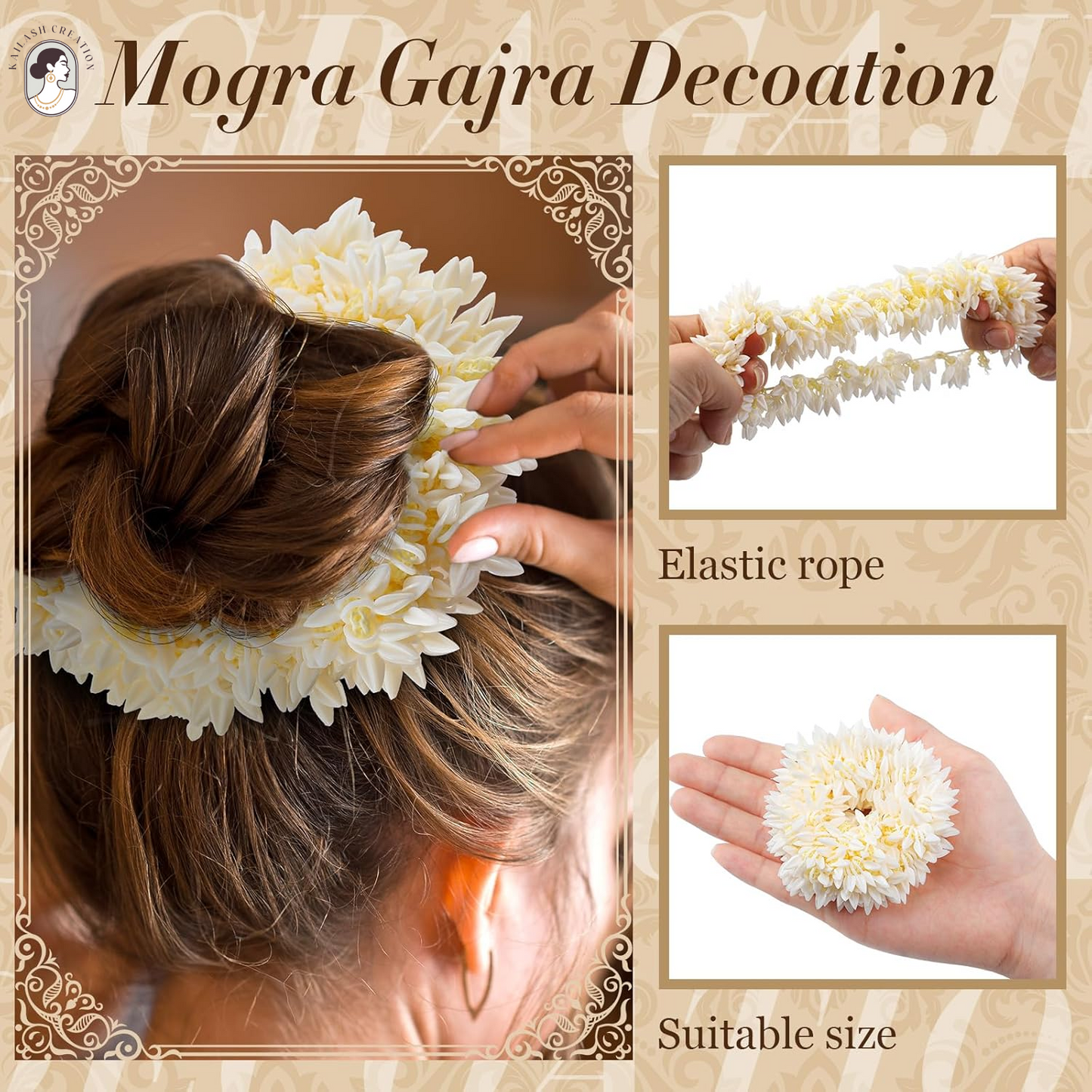 Artificial Mogra Gajra with Scented Jasmine Flower for Hair Bun & Braids