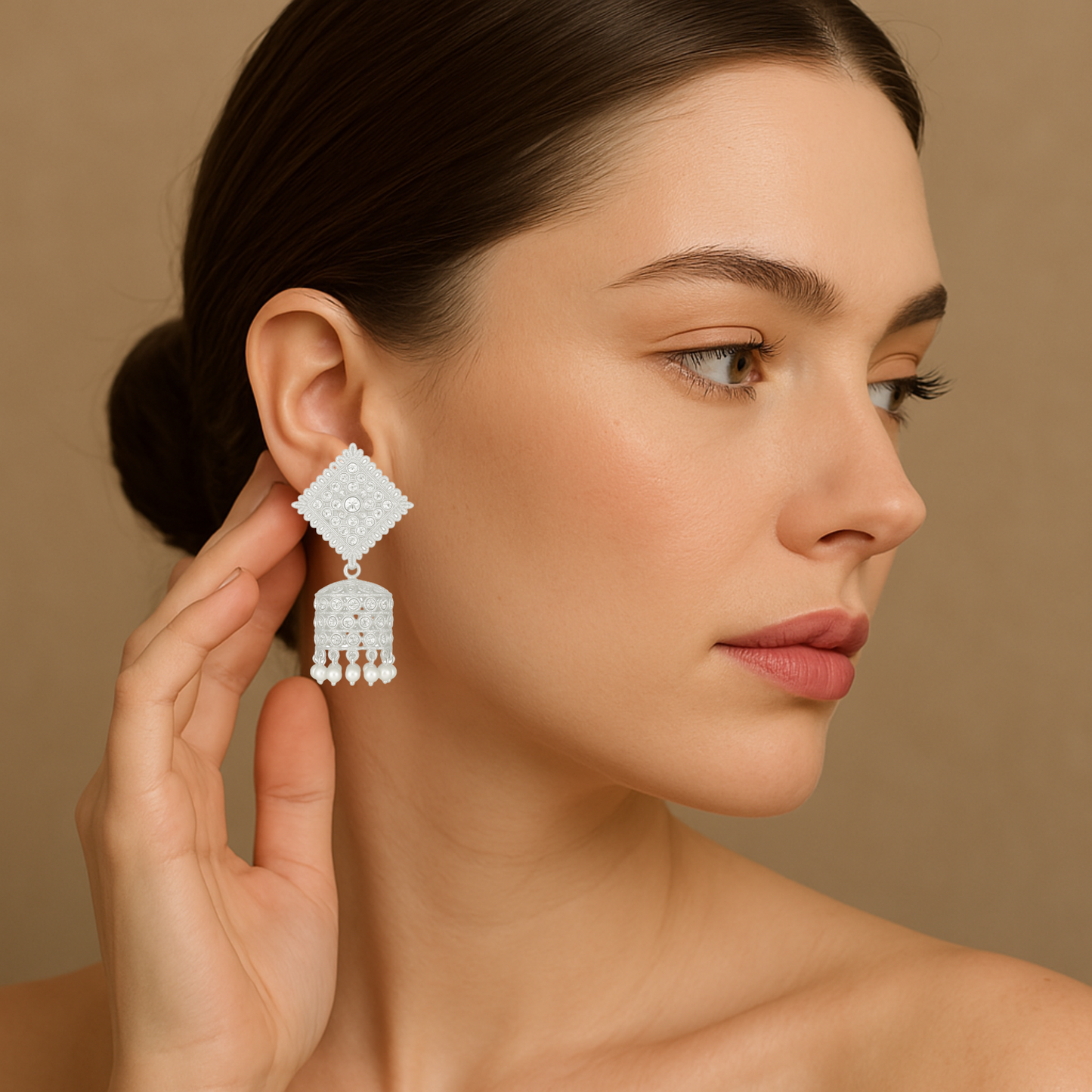 Silver Plated Designer Dome-Shaped Jhumka Earrings for Women & Girls