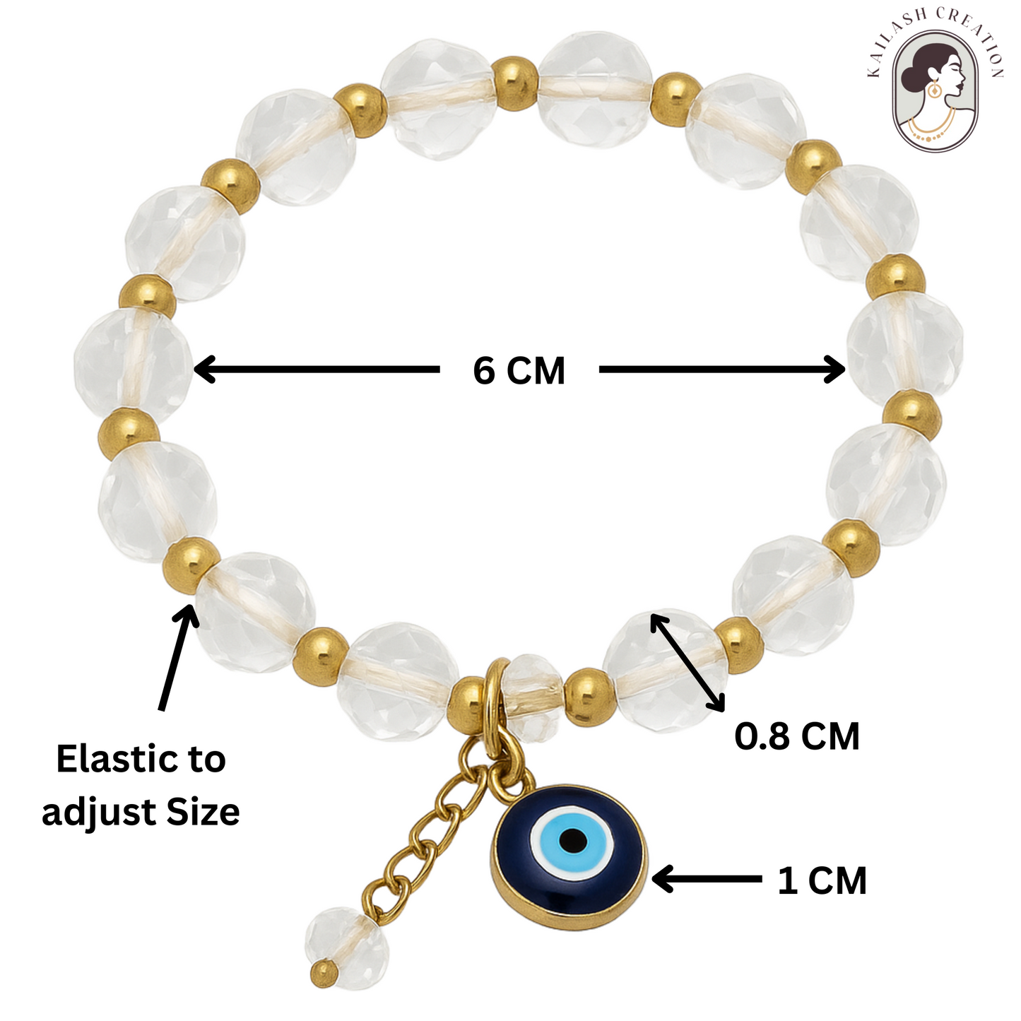 Evil Eye Bracelet Adjustable Clear Beaded Charm for Women, Men, Baby, Girls & Boys