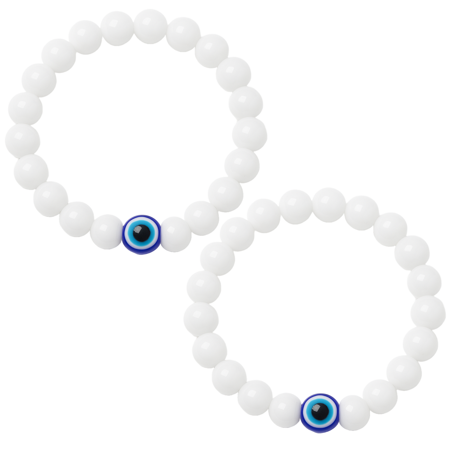 Milky White Evil Eye Bracelet Beads Set for Men & Women