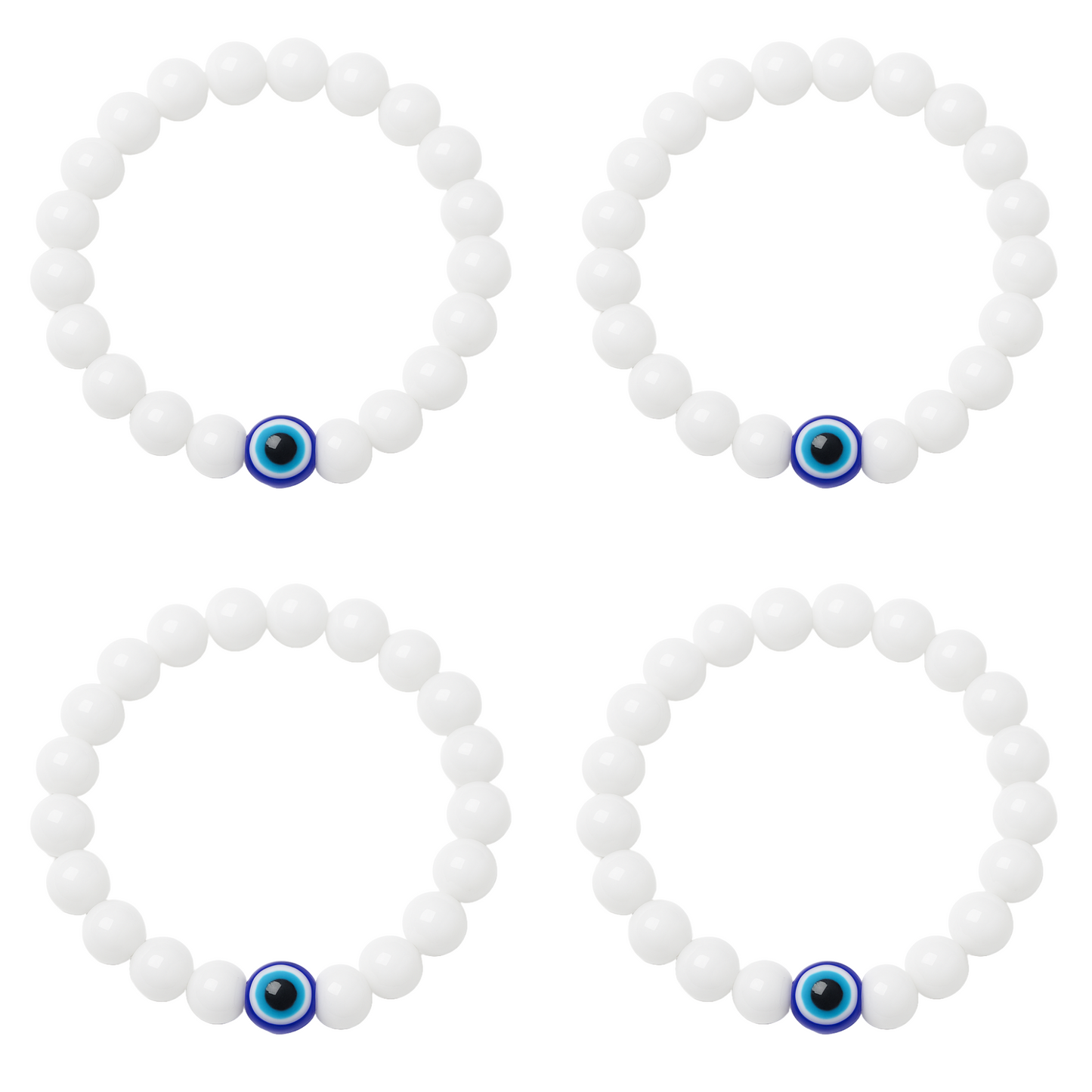 Milky White Evil Eye Bracelet Beads Set for Men & Women