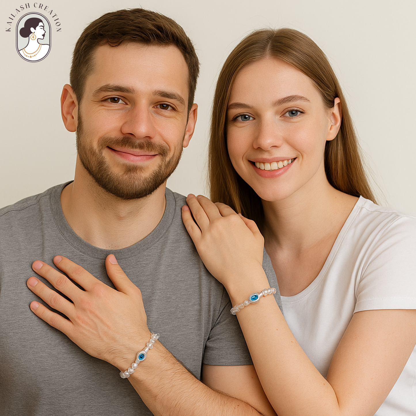 Milky White Evil Eye Bracelet Beads Set for Men & Women