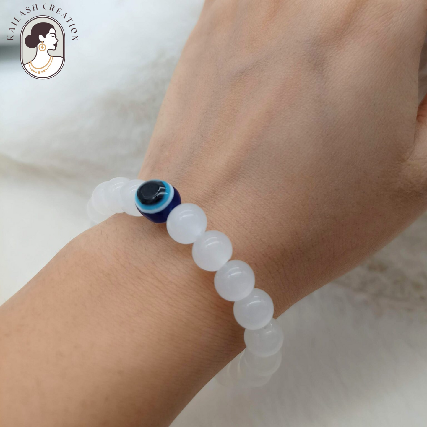 Milky White Evil Eye Bracelet Beads Set for Men & Women