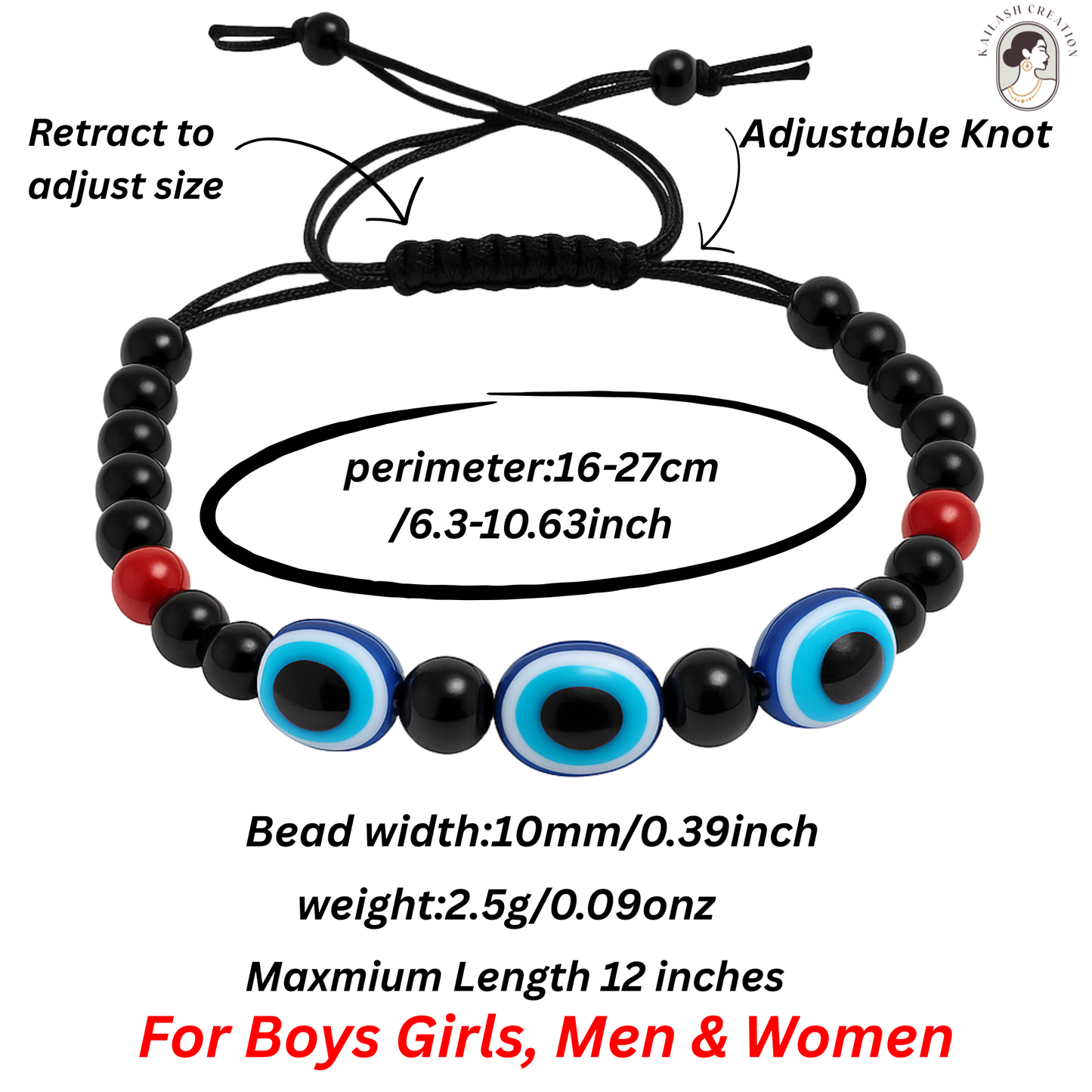 Black 3 Evil Eye Bracelet Beads Set for Men, Women, Boys & Girls