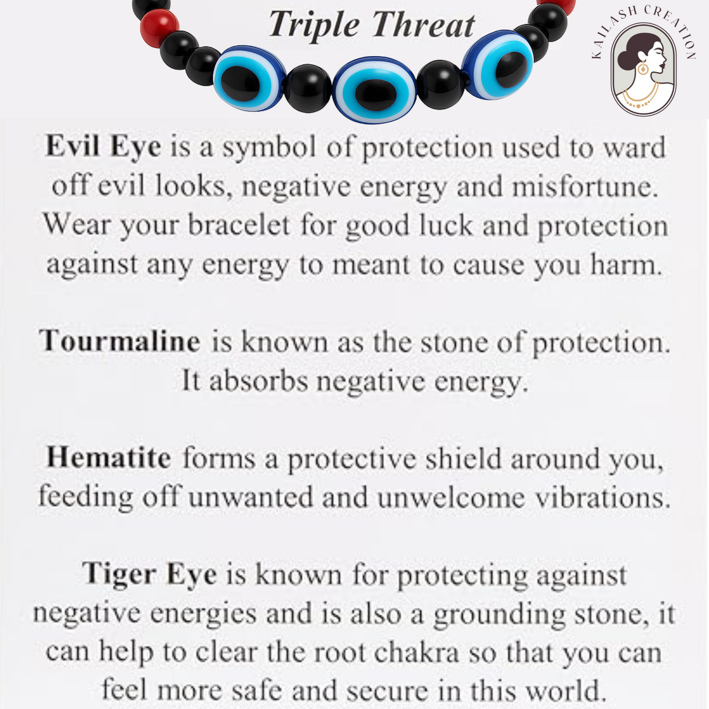 Black 3 Evil Eye Bracelet Beads Set for Men, Women, Boys & Girls