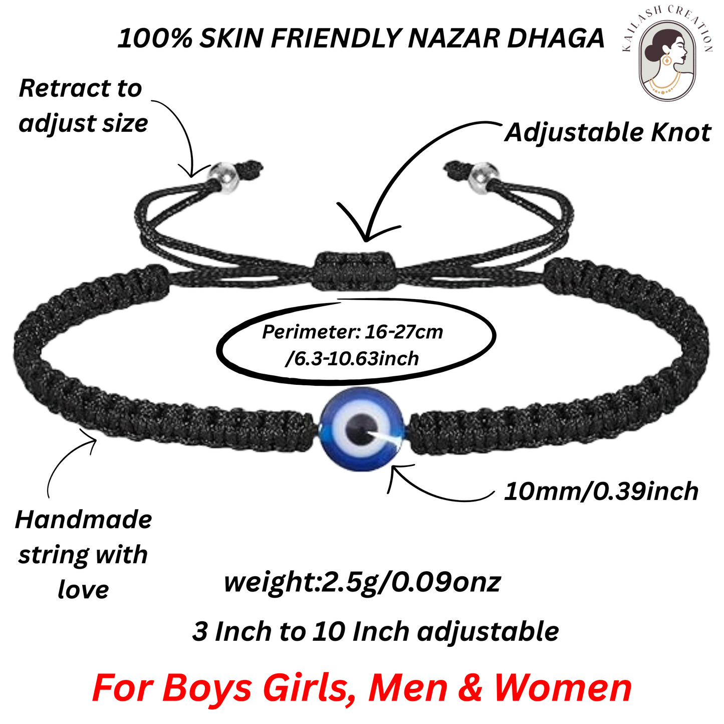 Macrame Design Handmade Adjustable Black Thread Nazariya Bracelet for Protection & Good Luck