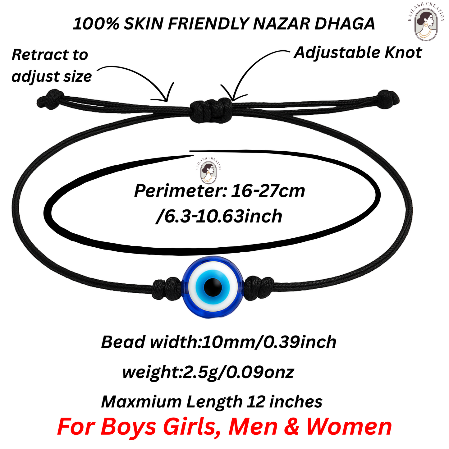 Handmade Adjustable Black Thread Nazariya Bracelet for Protection and Good Luck