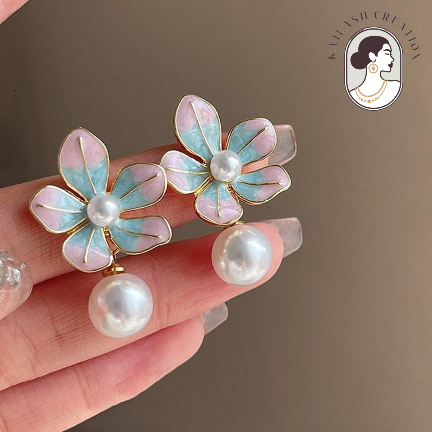 Floral Petal Shape with Round Pearl Drop for Women