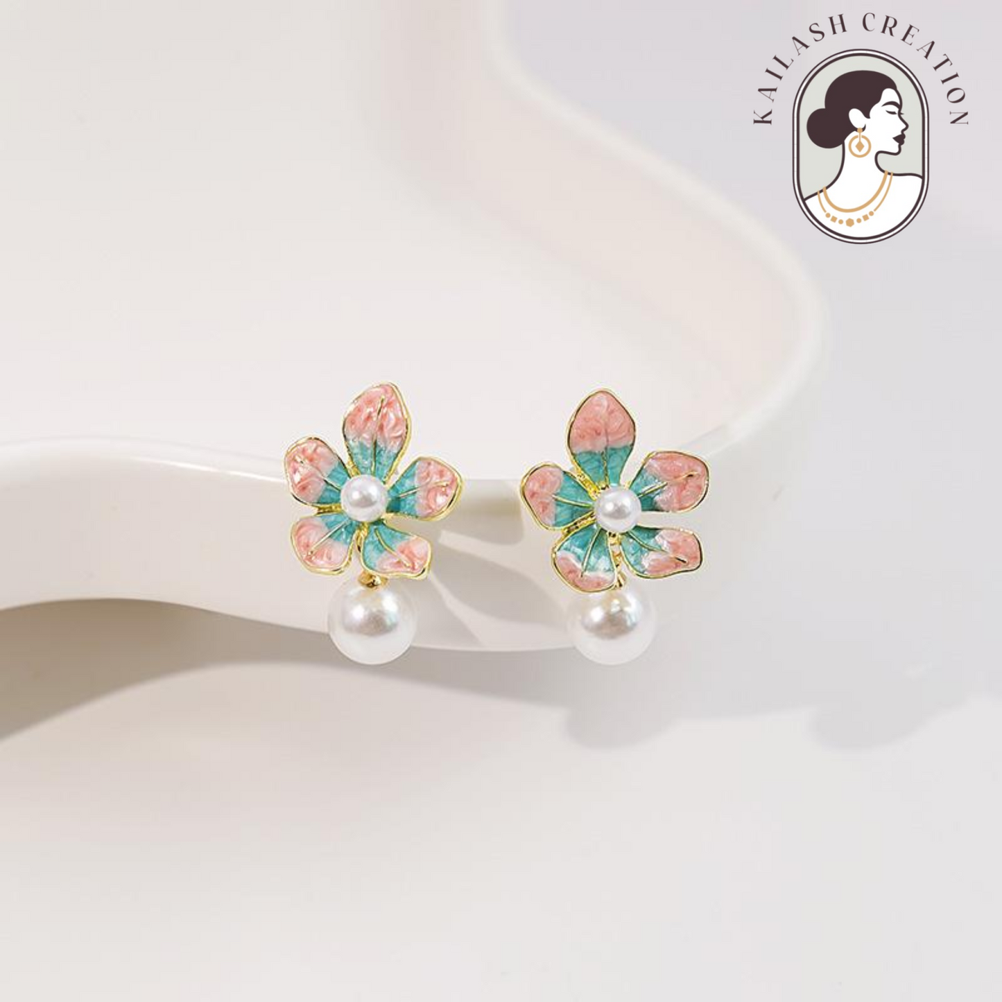 Floral Petal Shape with Round Pearl Drop for Women and Girls
