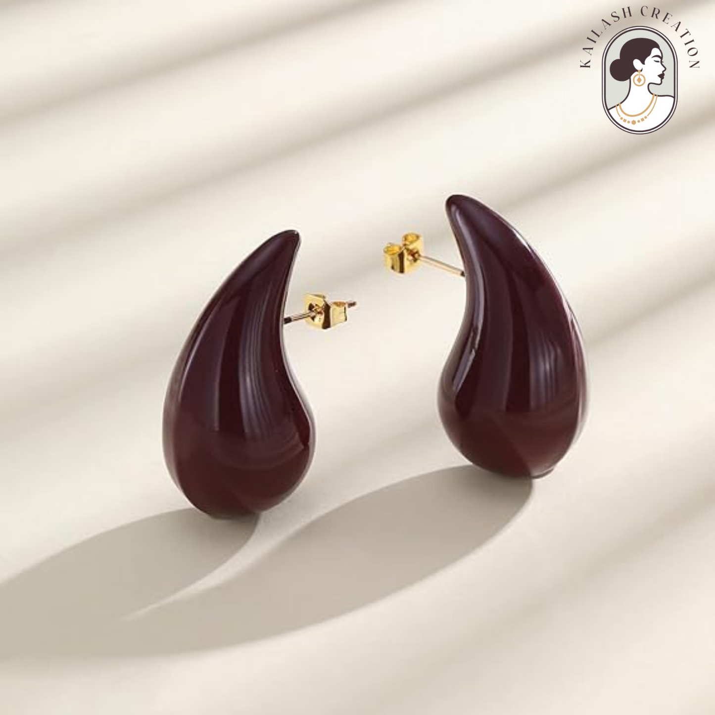 Maroon Chunky Gold Teardrop Earrings for Women