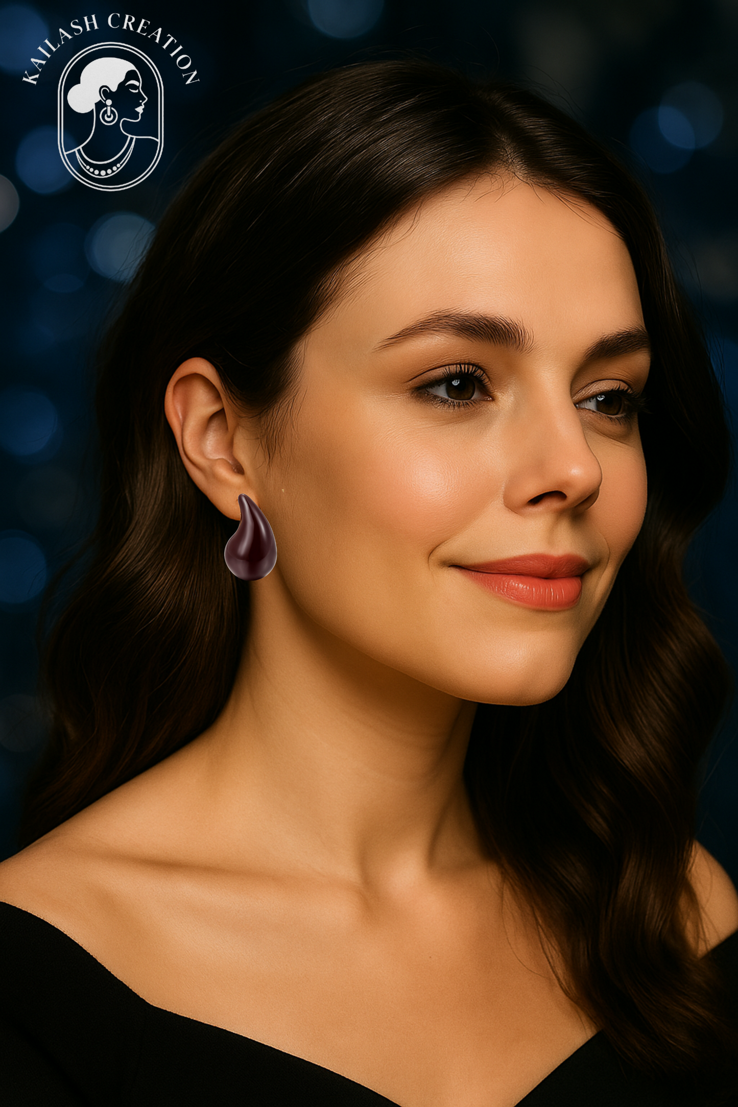 Maroon Chunky Gold Teardrop Earrings for Women
