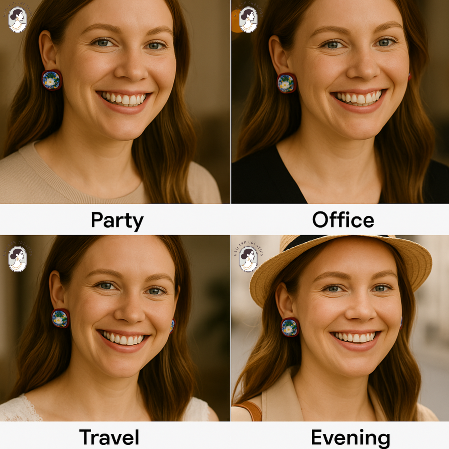 Velvet Bordered Crystal Stone Square Stud Earrings