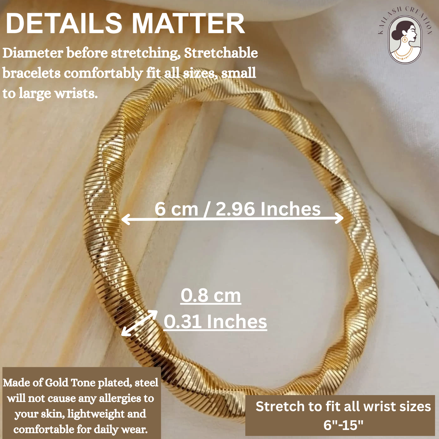 Stretchable Gold Plated Bracelet for Women