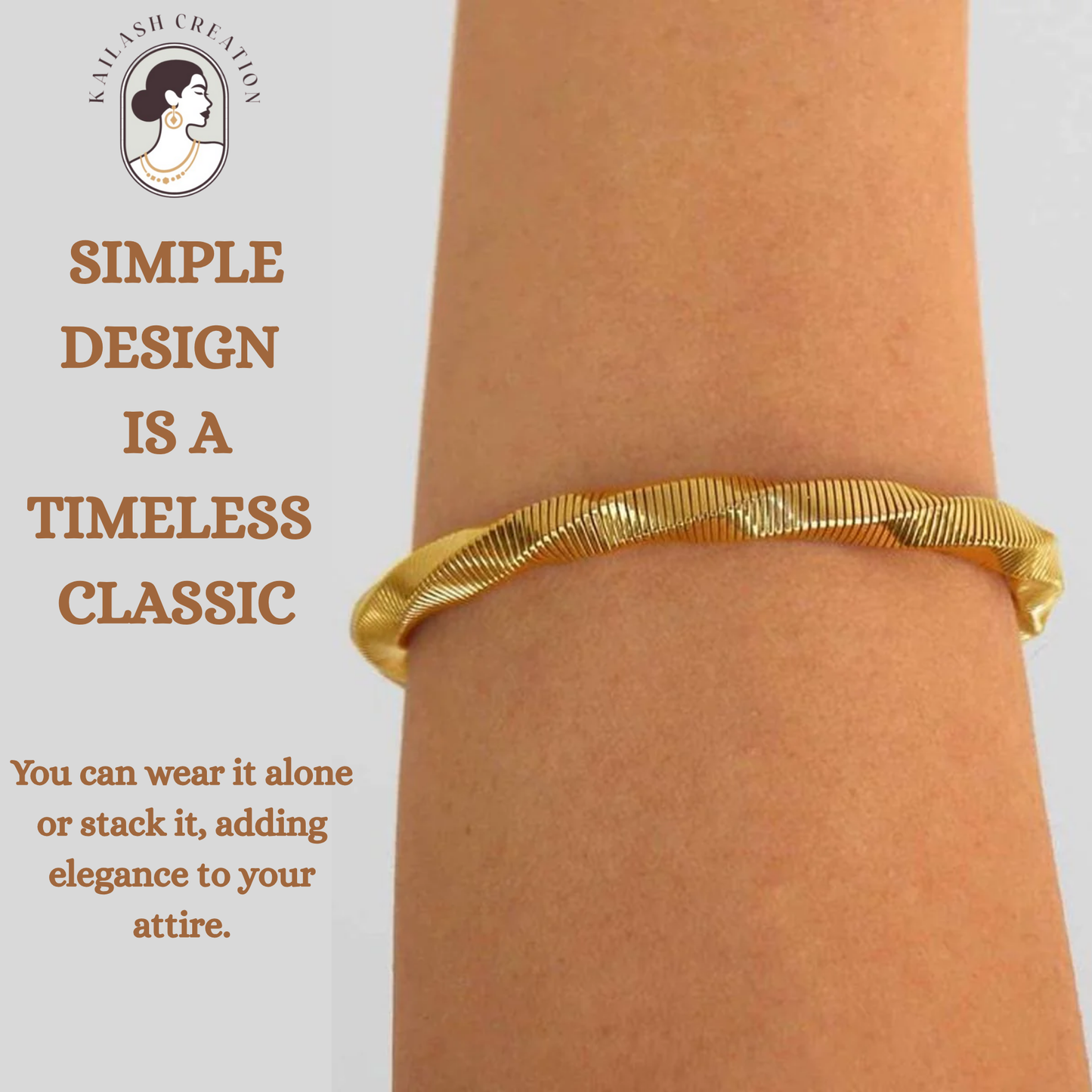 Stretchable Gold Plated Bracelet for Women