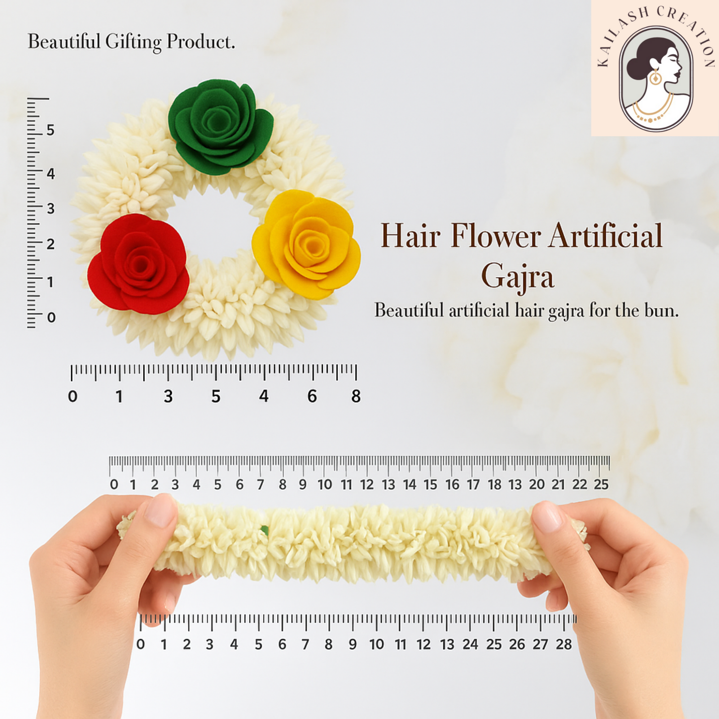 Artificial Mogra Gajra for Hair Bun with Red Yellow Green Flowers