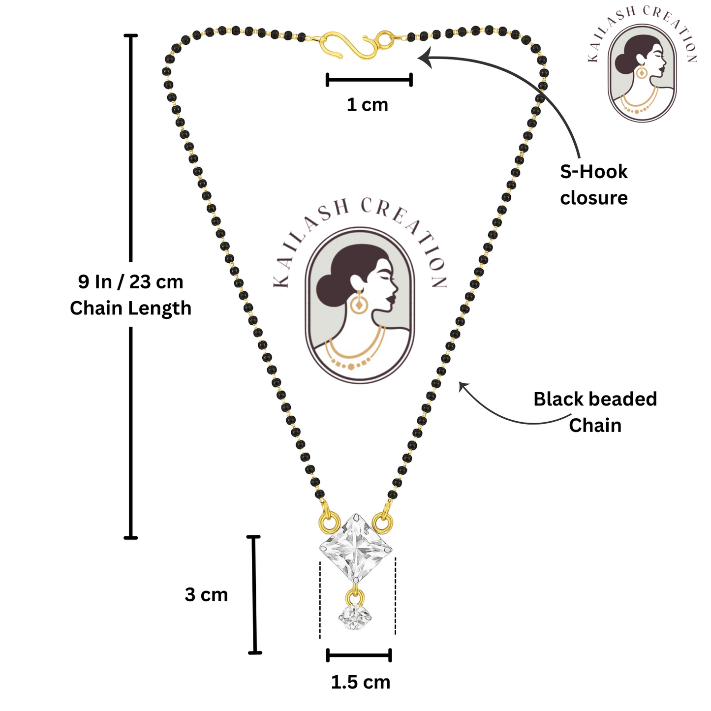 American Diamond Square Single Stone Gold Plated Mangalsutra for Women