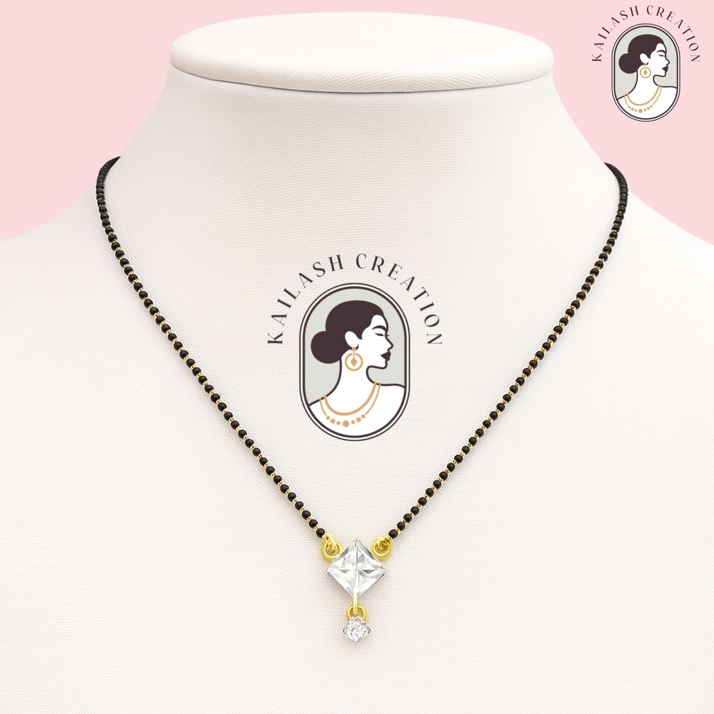 American Diamond Square Single Stone Gold Plated Mangalsutra for Women