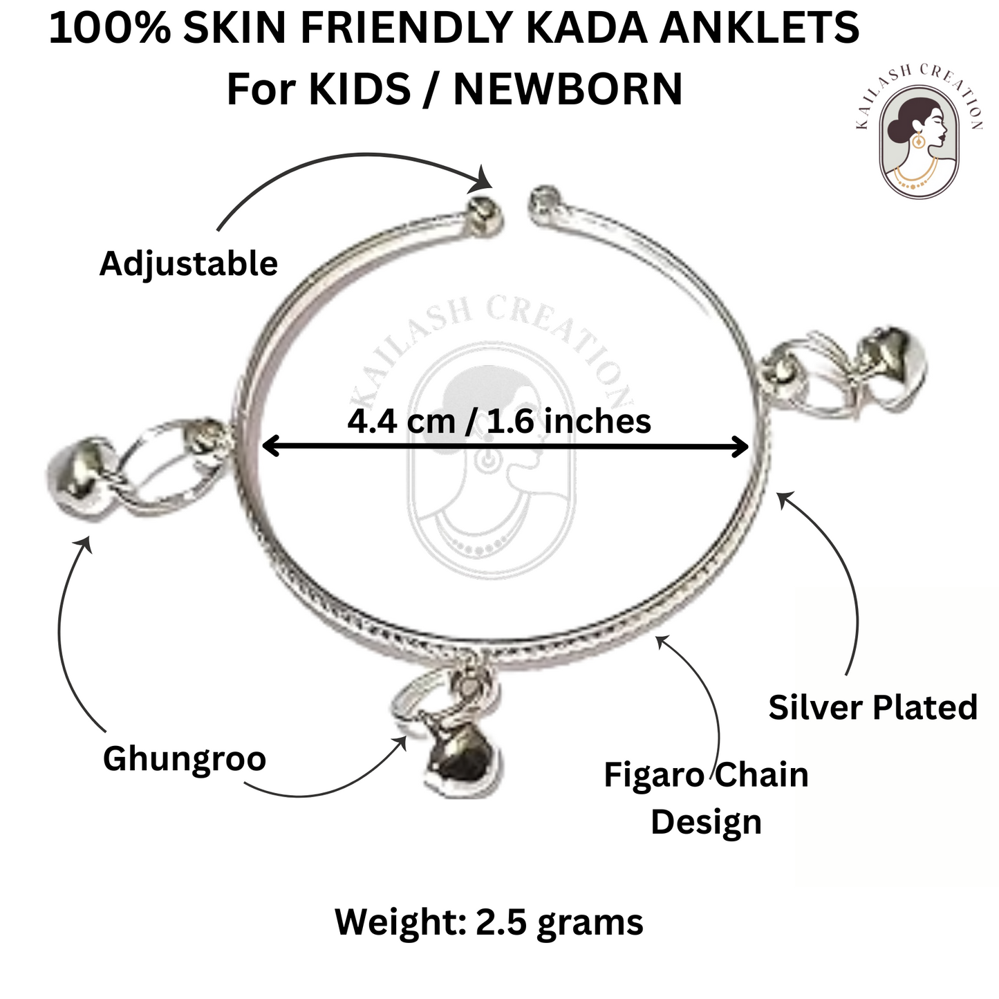 Silver Plated Adjustable Ghungroo Kada Bracelet for NewBorn and Toddler