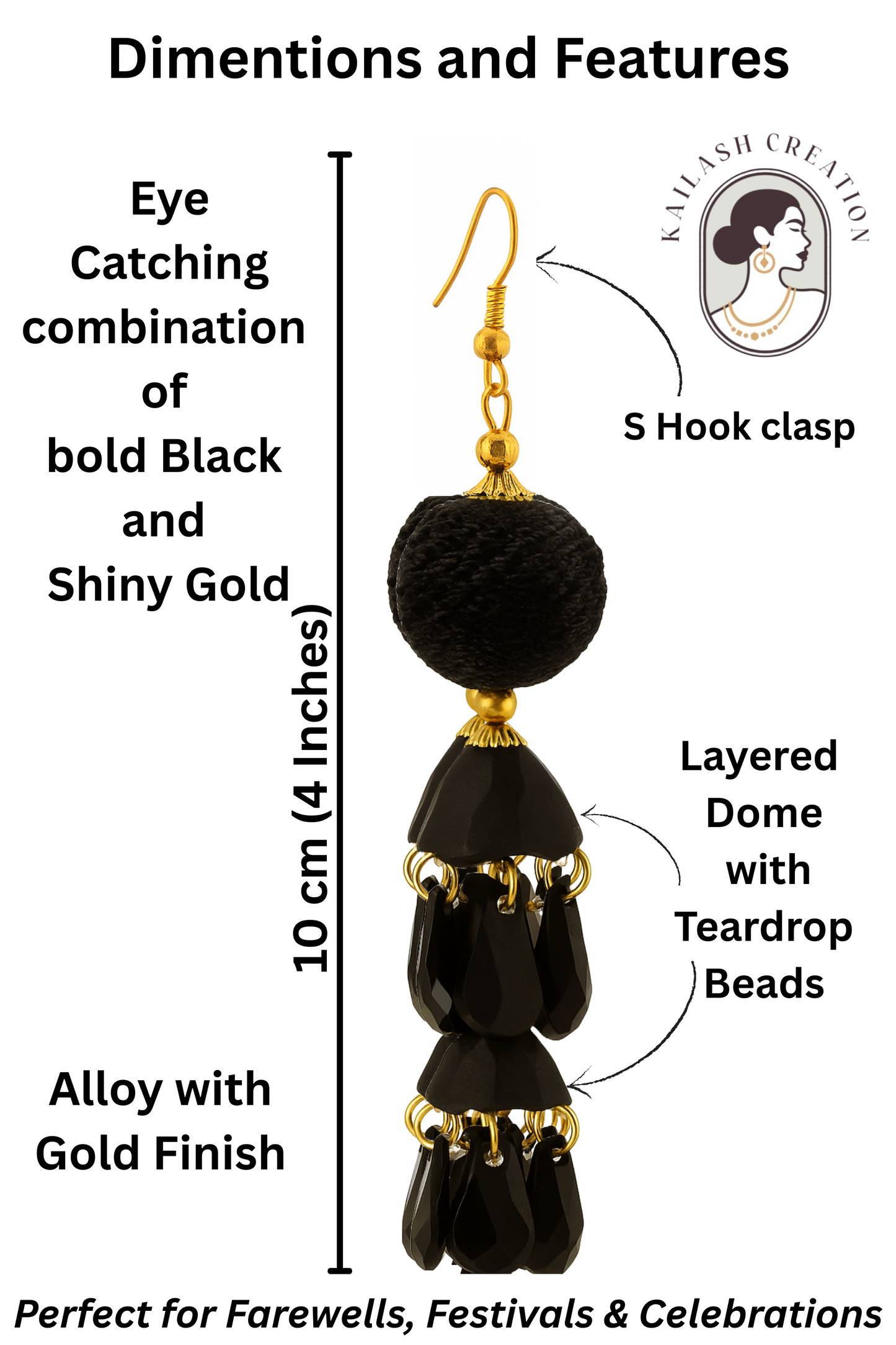 Premium Black & Gold Layered Jhumki Earrings for Women