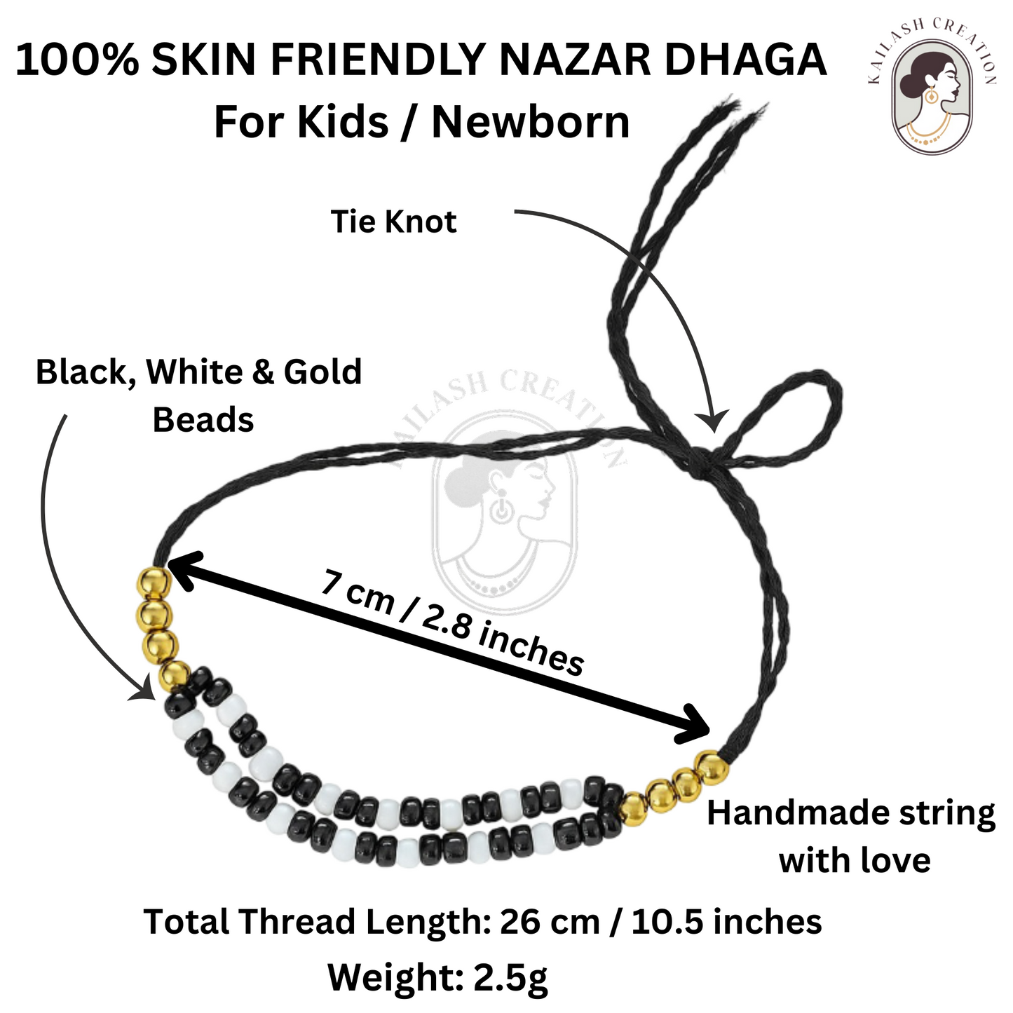 Black & White Beads Nazar Thread Bracelet for NewBorn and Toddler