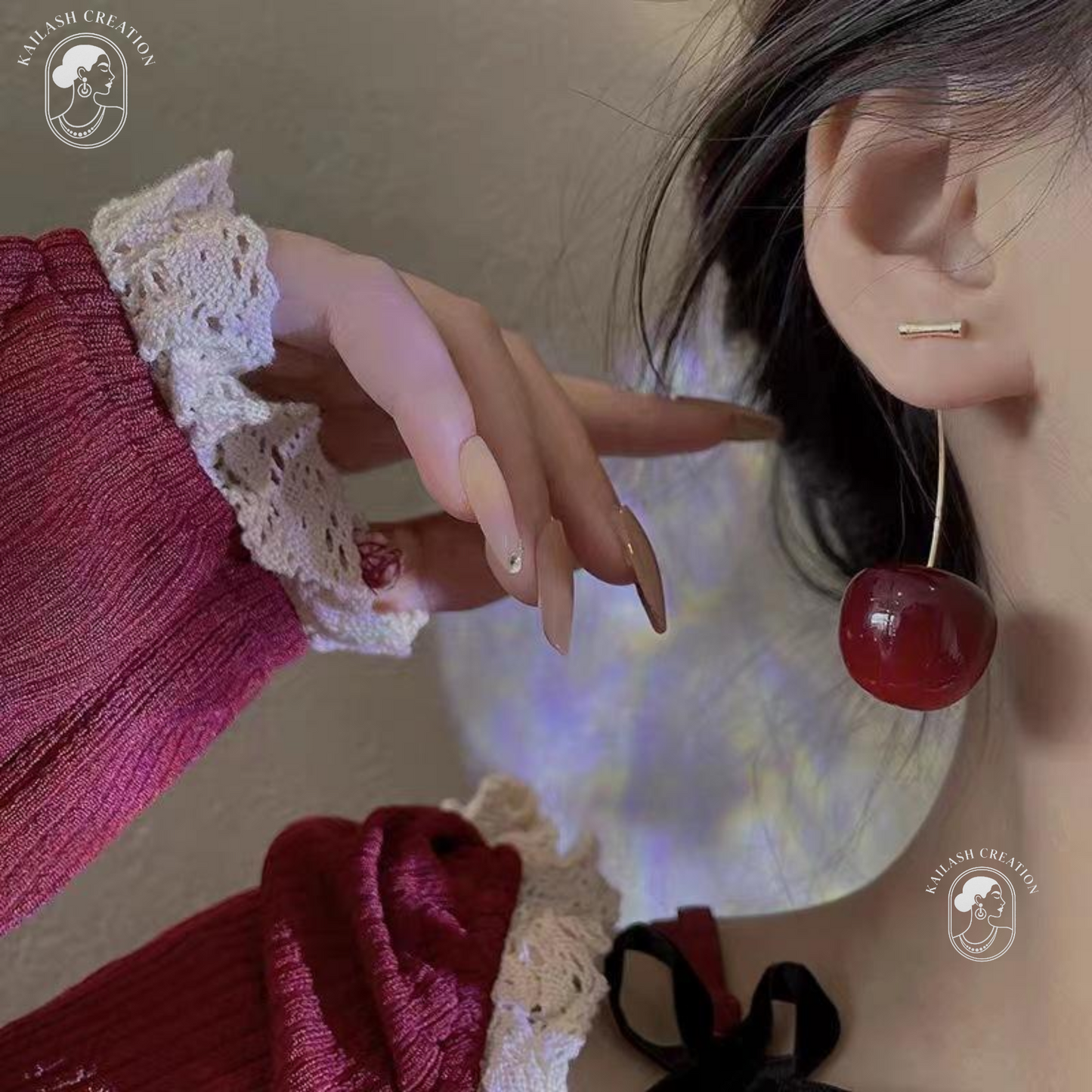 Cute Red Cherry Drop Earrings β Gold Dangle Fruit Style for Women & Girls