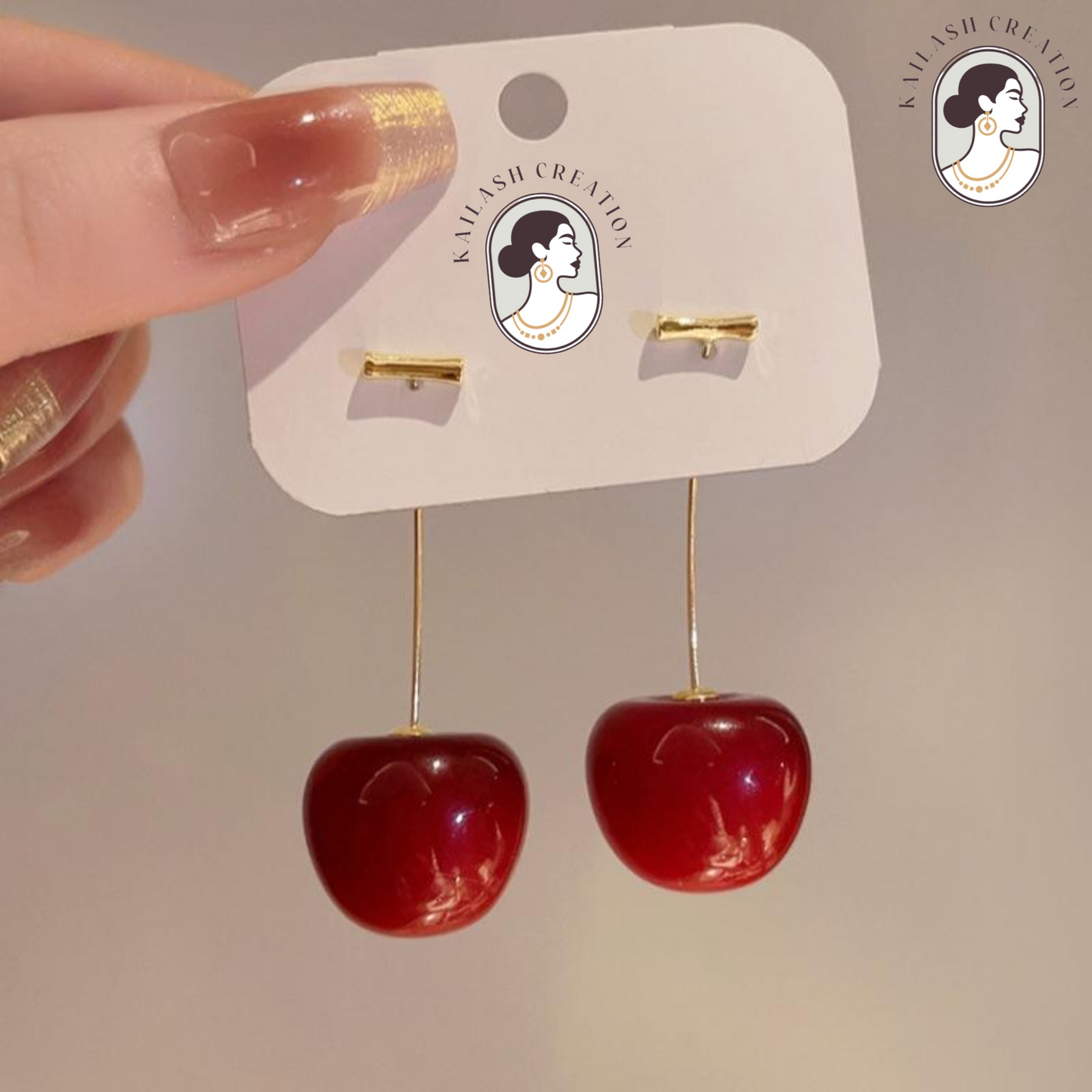 Cute Red Cherry Drop Earrings β Gold Dangle Fruit Style for Women & Girls
