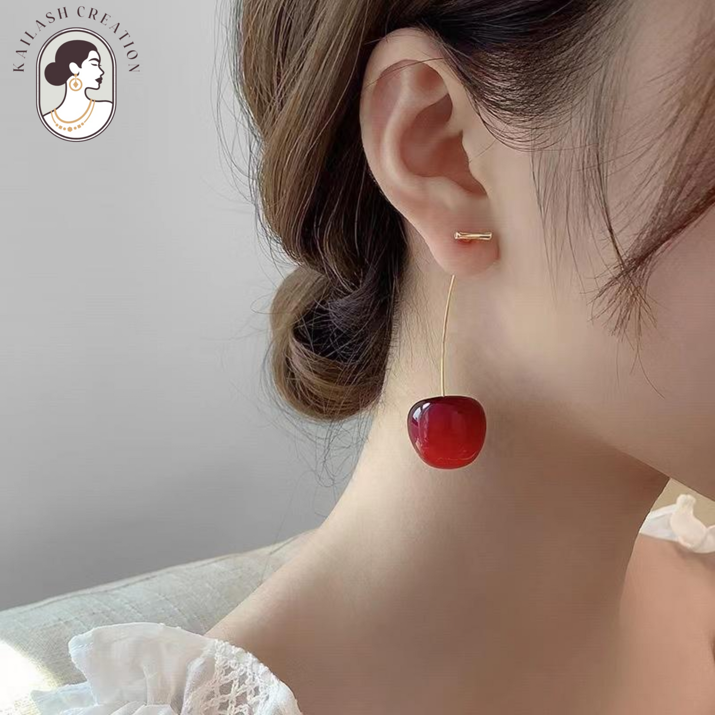 Cute Red Cherry Drop Earrings β Gold Dangle Fruit Style for Women & Girls