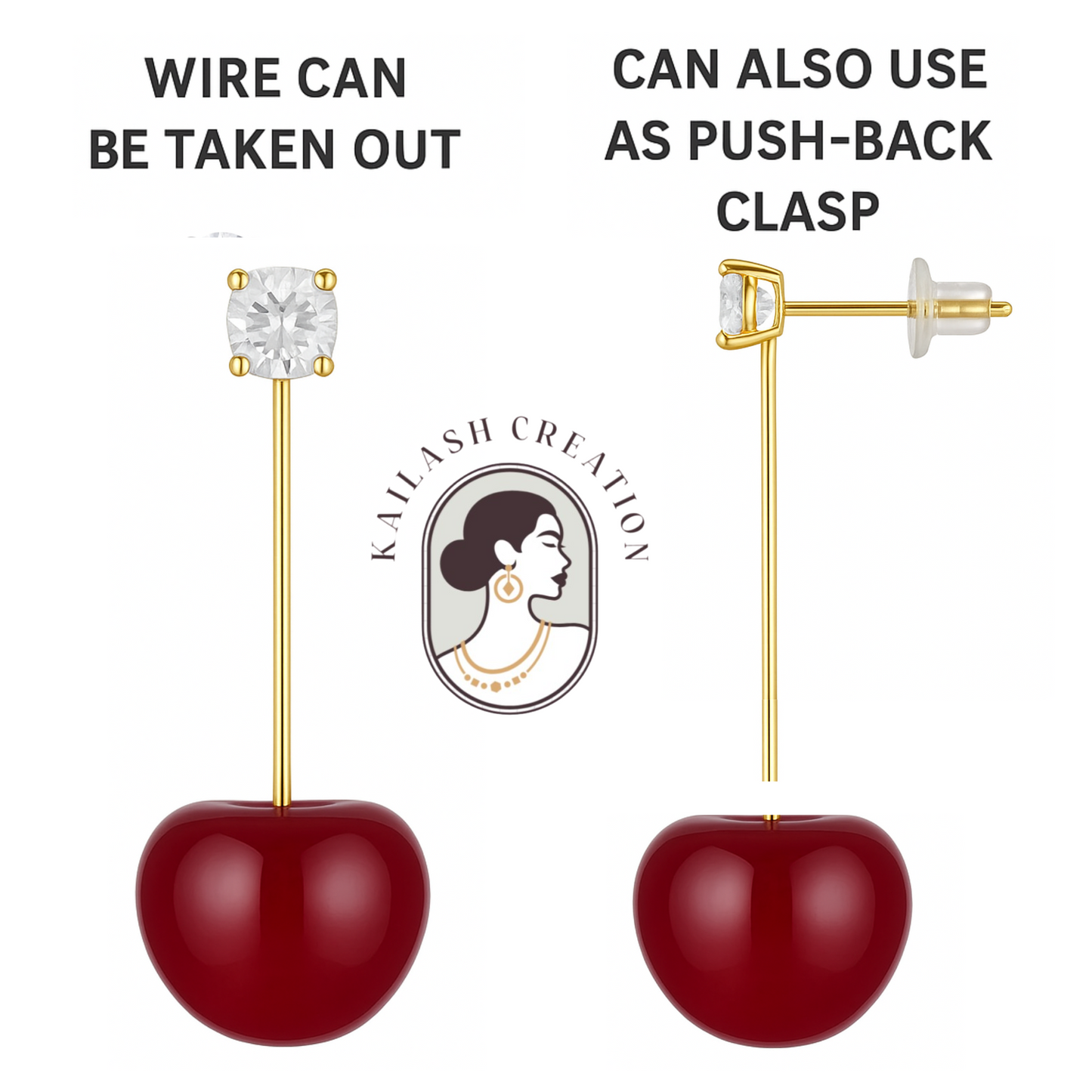 Cute Red Cherry Drop Earrings β Gold Dangle Fruit Style for Women & Girls