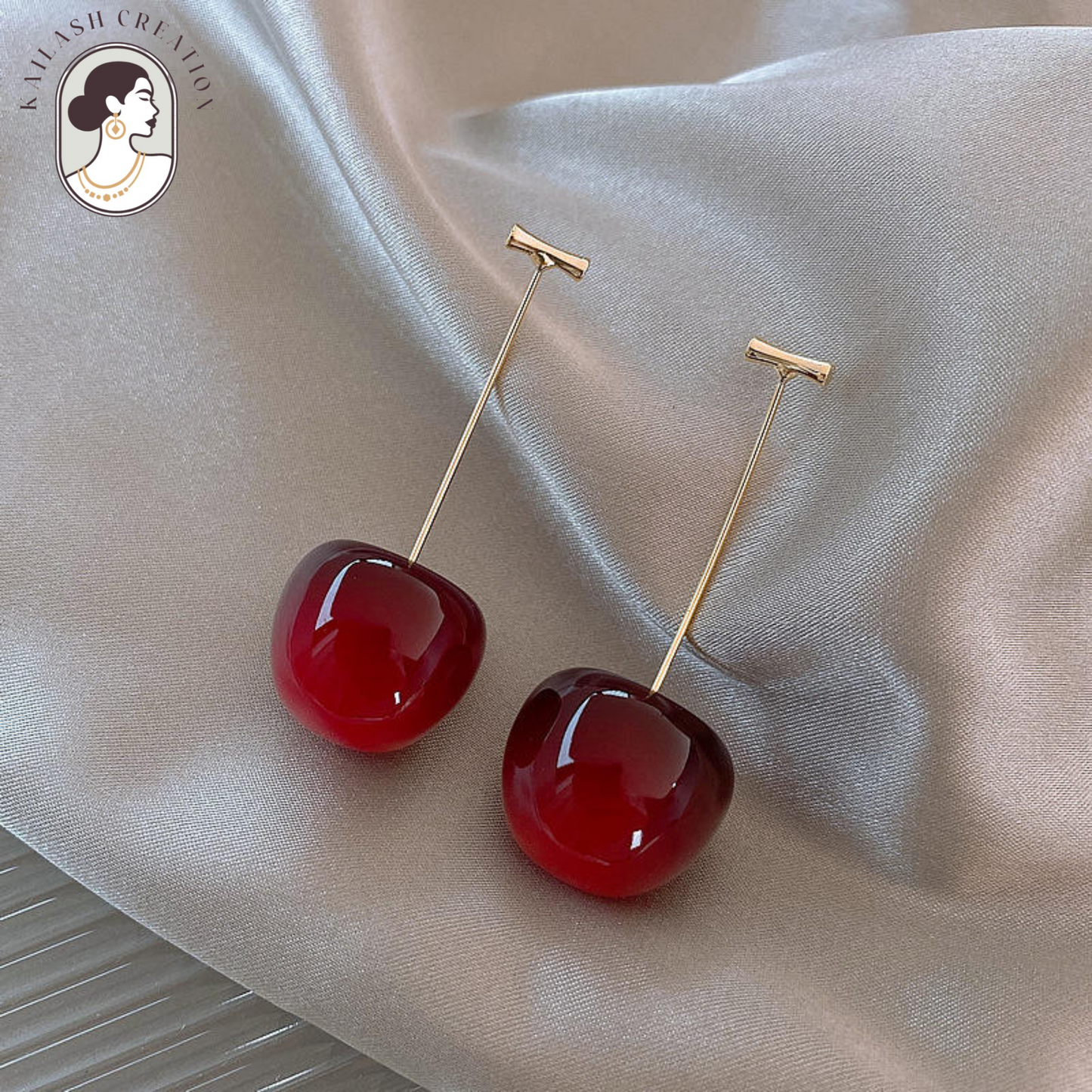 Cute Red Cherry Drop Earrings β Gold Dangle Fruit Style for Women & Girls