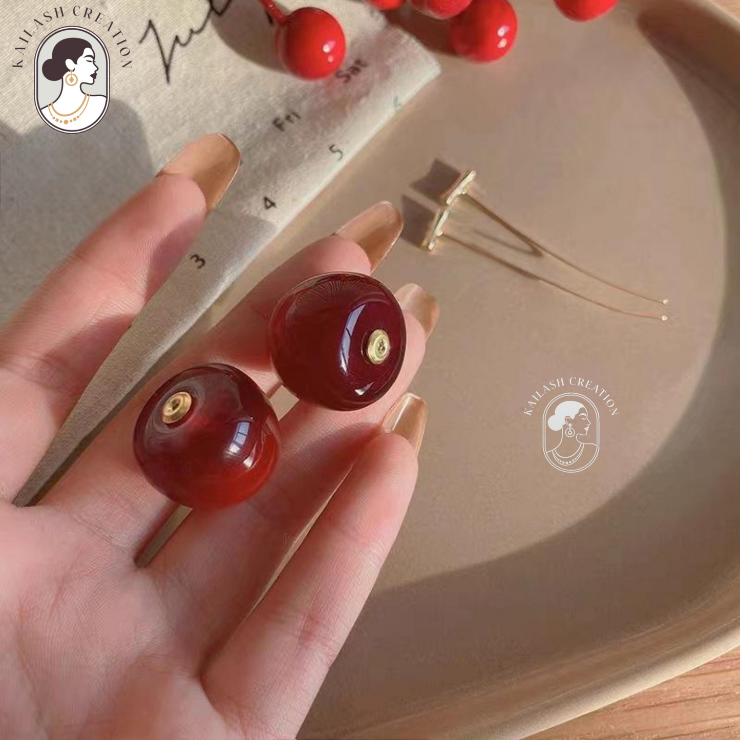 Cute Red Cherry Drop Earrings β Gold Dangle Fruit Style for Women & Girls