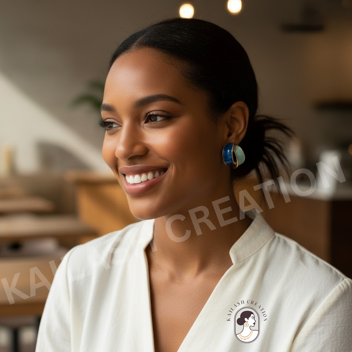 Gold Plated Oil Enamel Curve Stud Earrings for Women