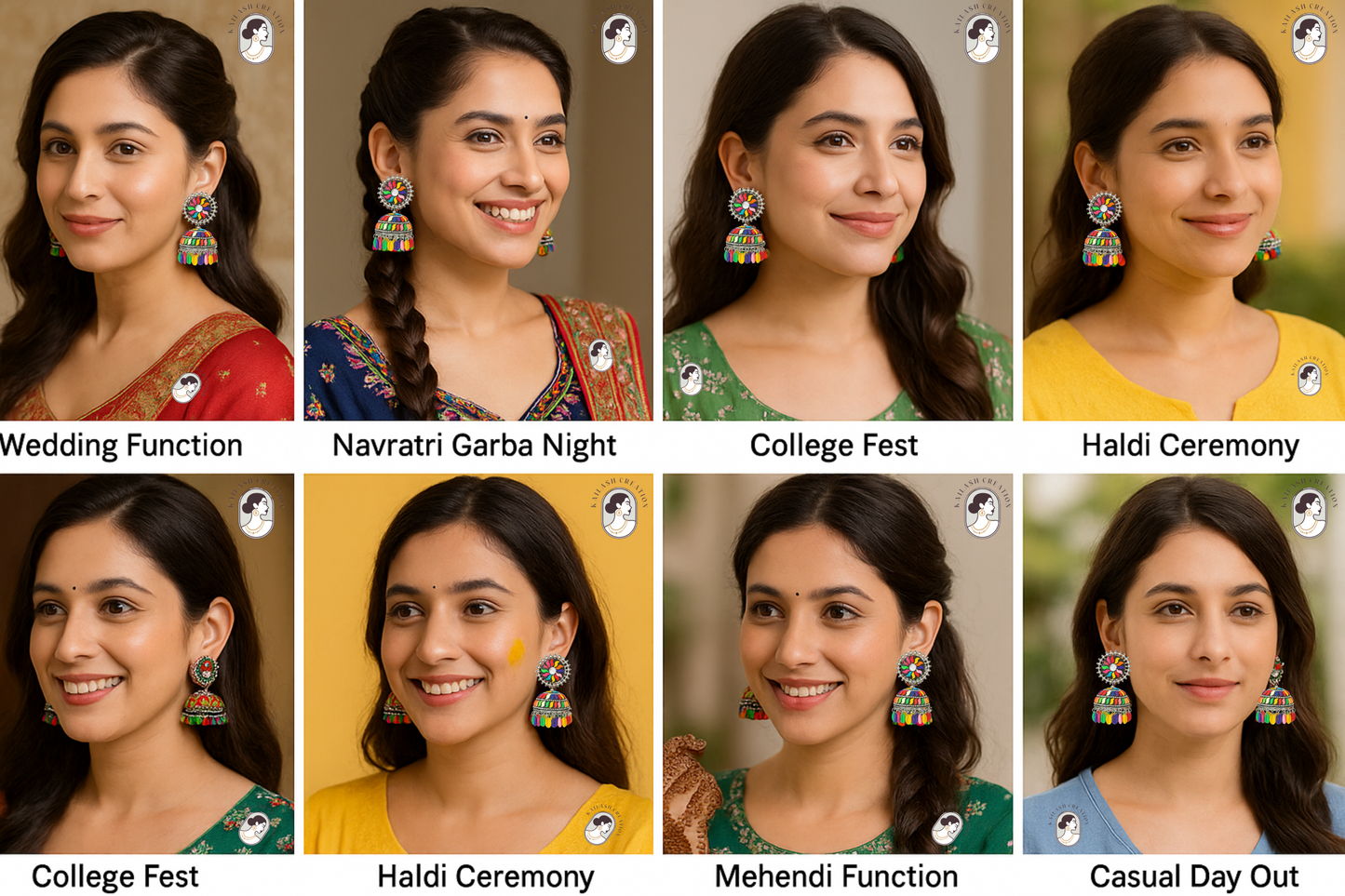 Colorful Enamel Dome Jhumki Earrings with Mirror Stud & Hanging Beads