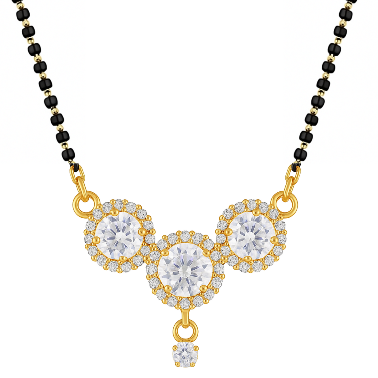 American Diamond Triple Circle Pendant Mangalsutra for Women