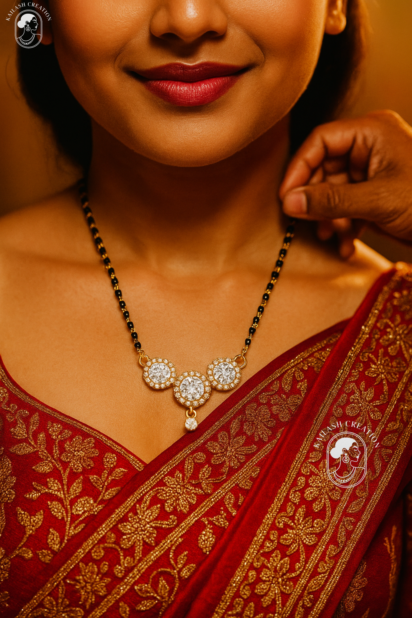 American Diamond Triple Circle Pendant Mangalsutra for Women