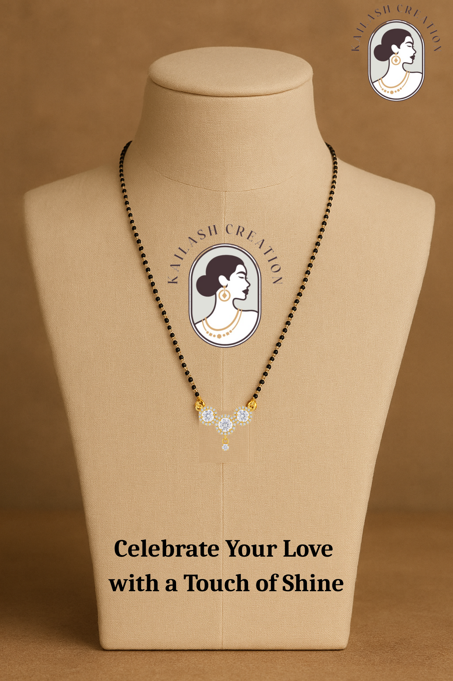 American Diamond Triple Circle Pendant Mangalsutra for Women