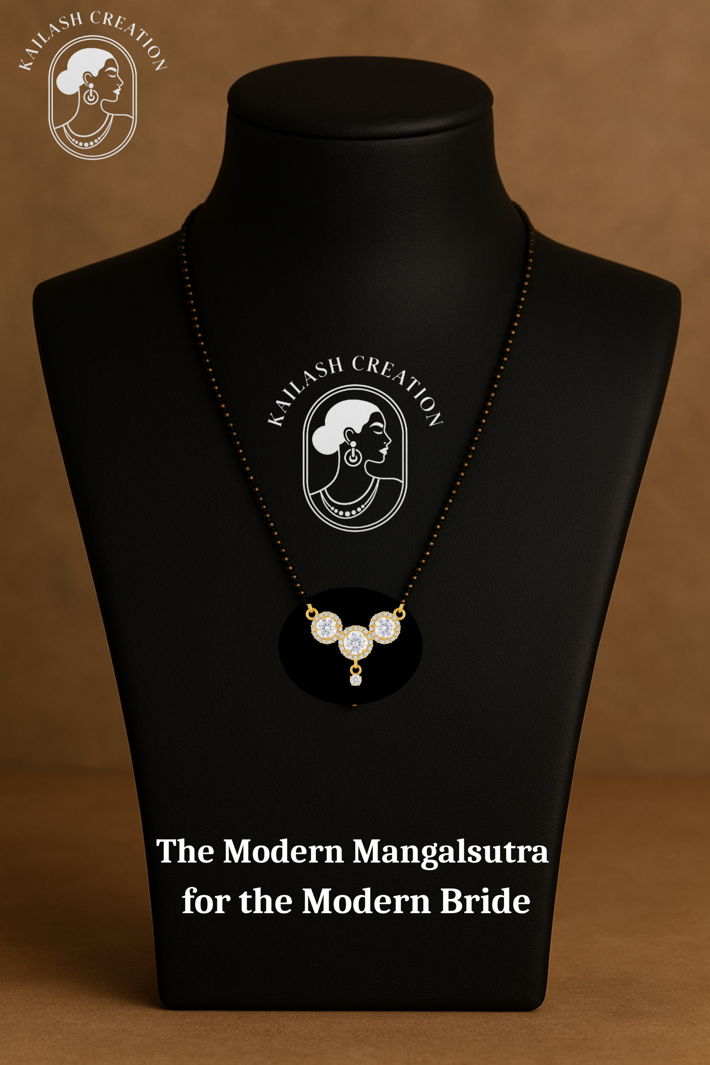 American Diamond Triple Circle Pendant Mangalsutra for Women