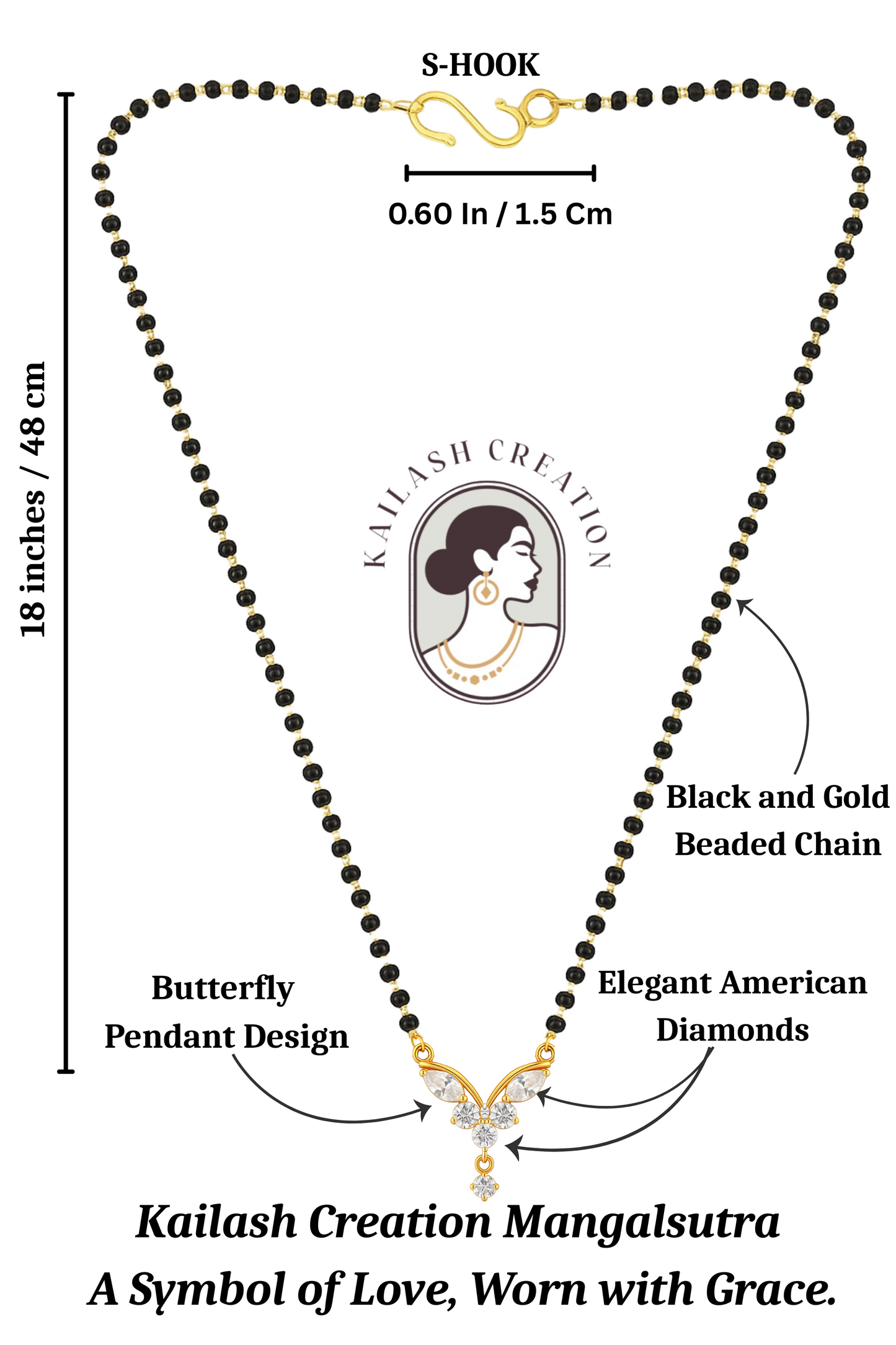 American Diamond Butterfly Pendant Mangalsutra for Women