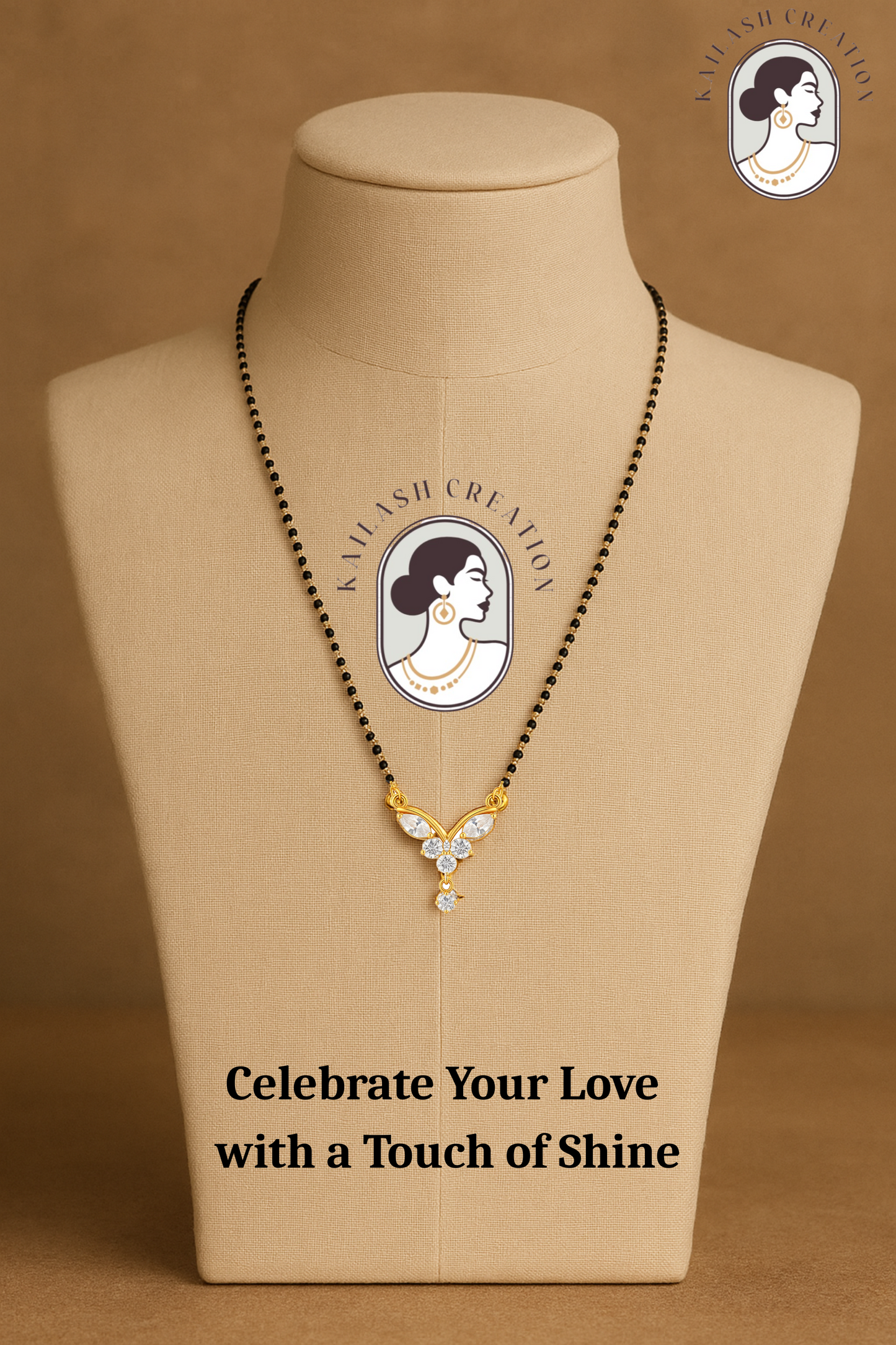 American Diamond Butterfly Pendant Mangalsutra for Women
