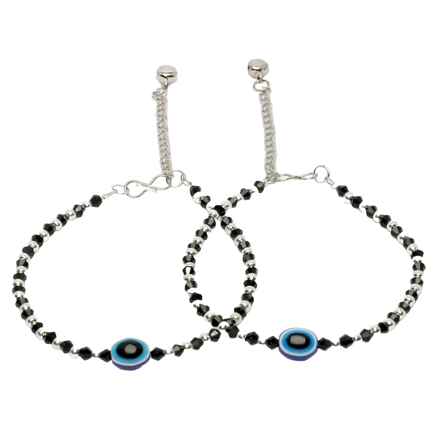 Silver Plated Evil Eye Black Beads Anklet for Women and Girls