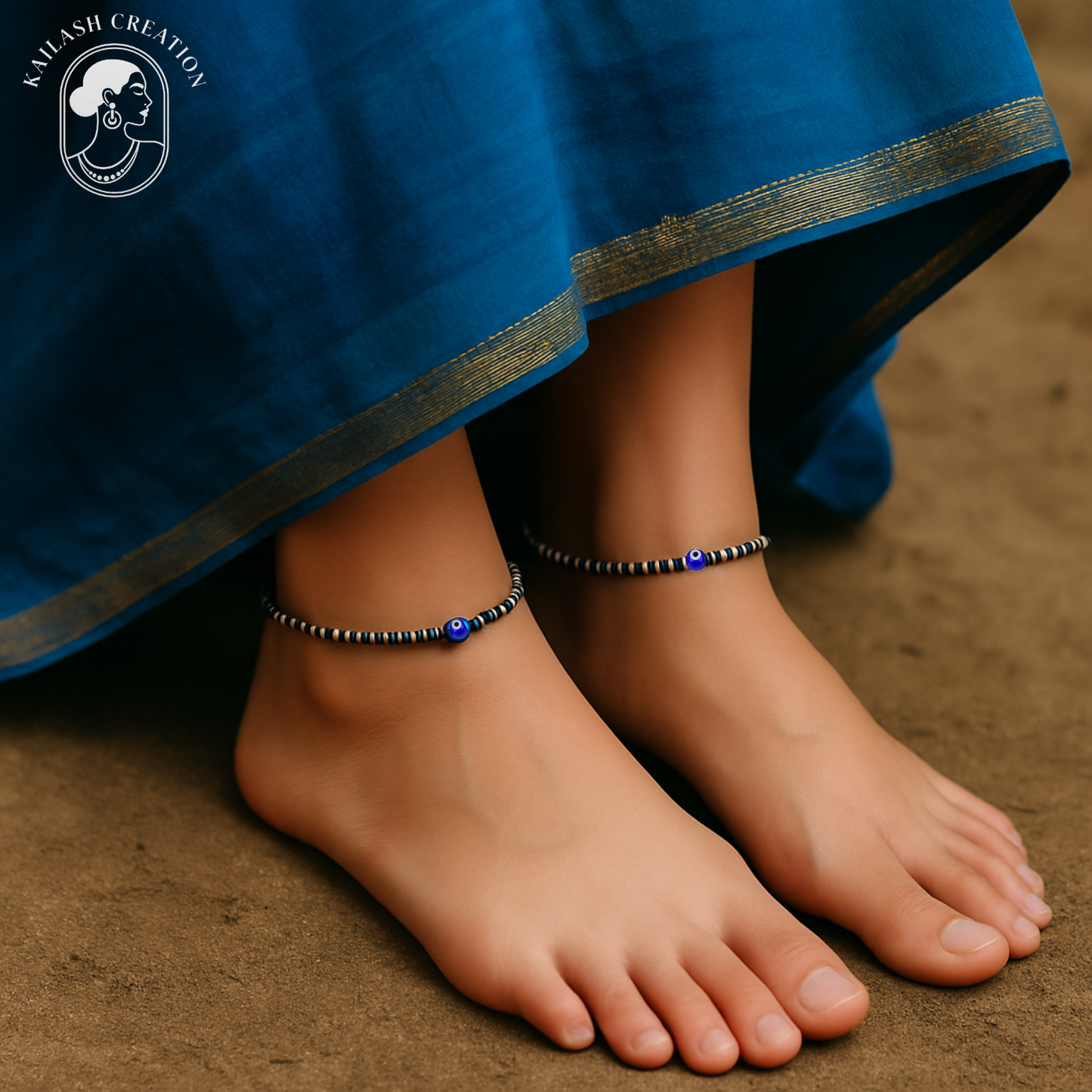 Silver Plated Evil Eye Black Beads Anklet for Women and Girls
