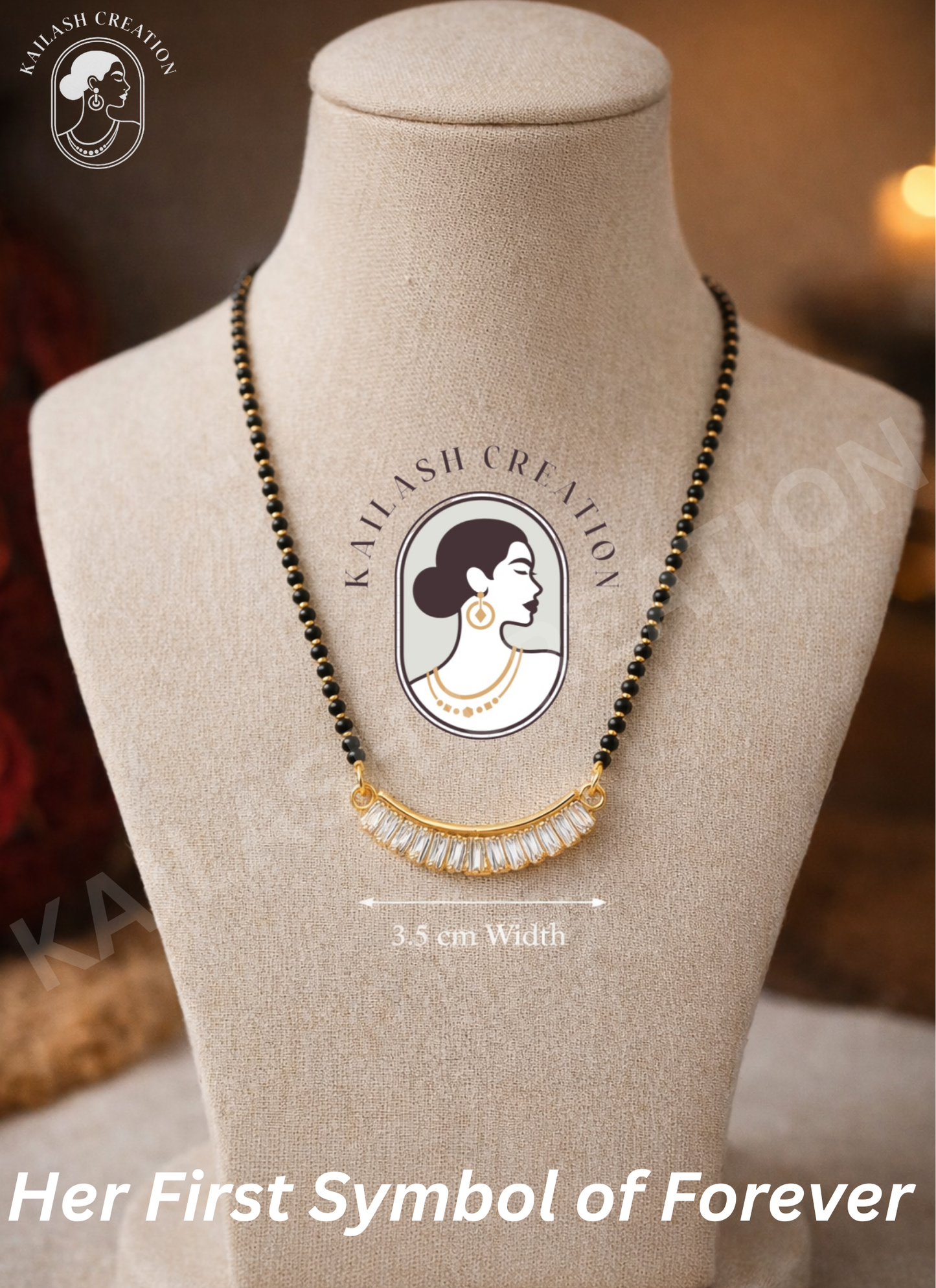 Curved Gold Plated American Diamond Mangalsutra for Women