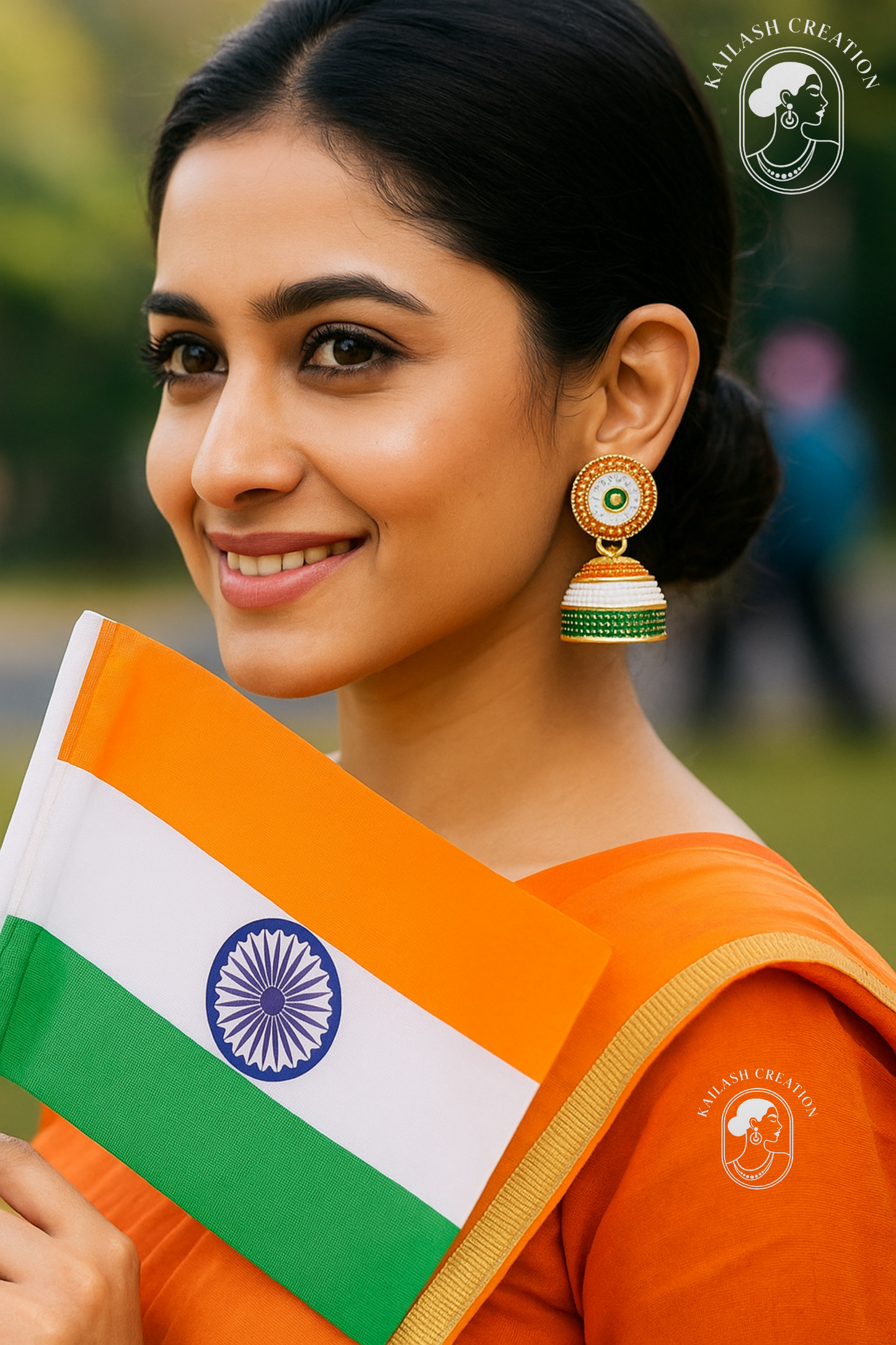 Indian Flag Tricolored Tiranga Jhumki Earrings for Teen Girls